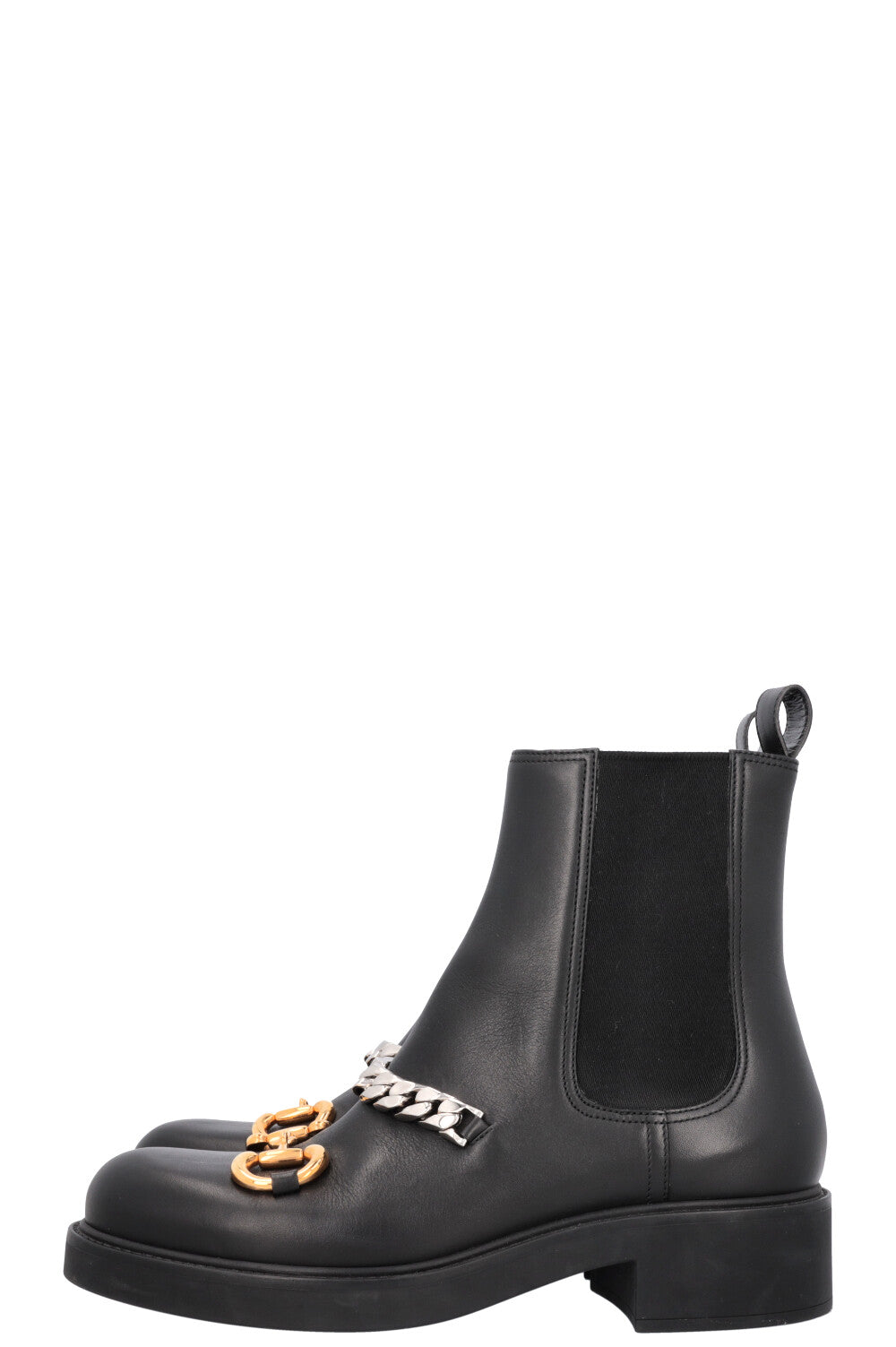 GUCCI Horsebit Chain Chelsea Boots Black Leather