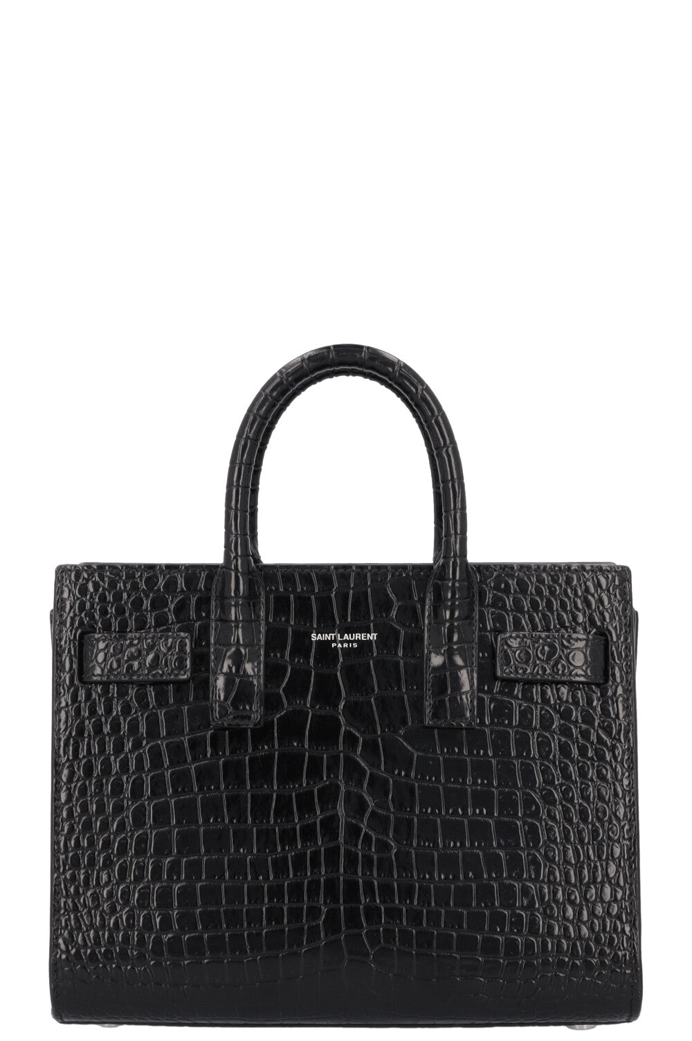 YSL Saint Laurent Sac De Jour Nano Croc Black Embossed Handbag