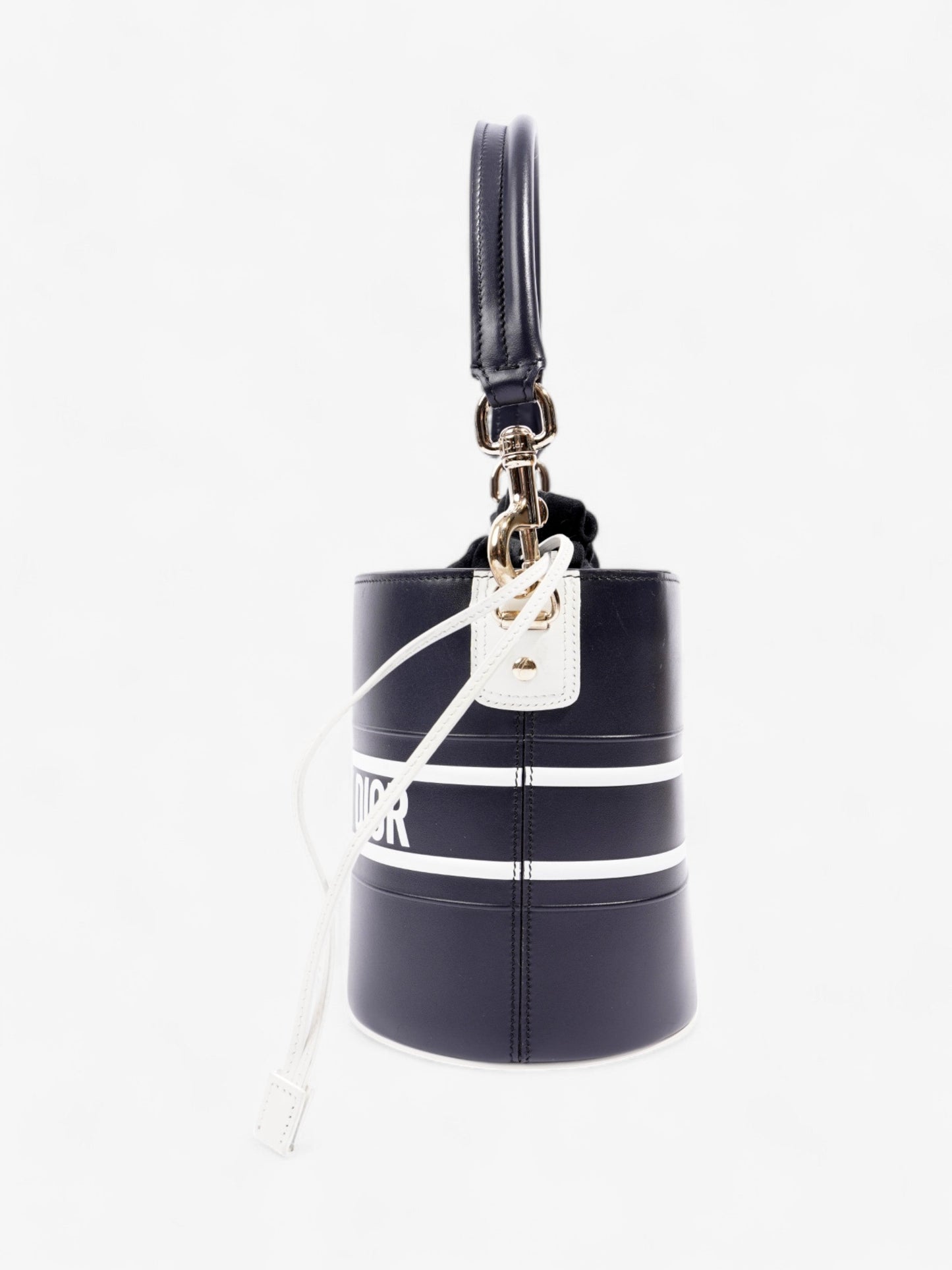 Dior Christian Vibe Bag Calfskin Leather White Navy Bucket Bag