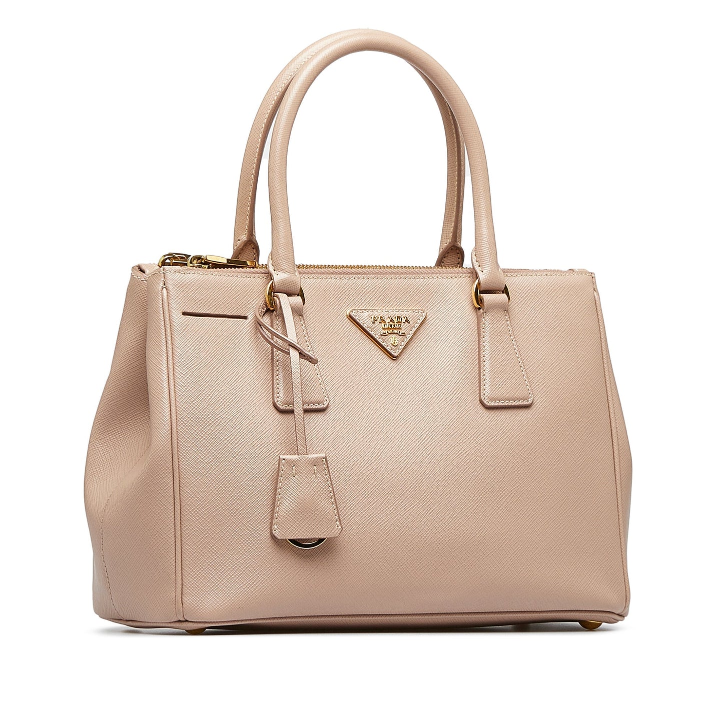 Prada Double Galleria Lux Luxury Handbag Saffiano Beige Zip Travel Bag