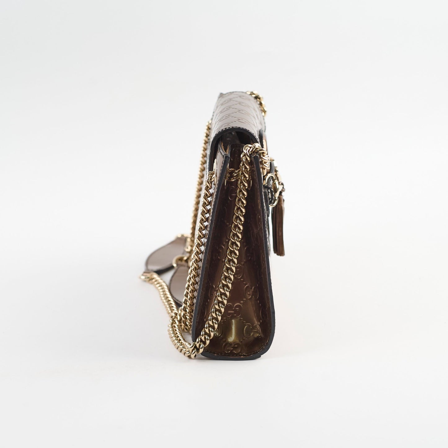 Gucci Patent Shoulder Bag Brown Chain Crossbody Bag