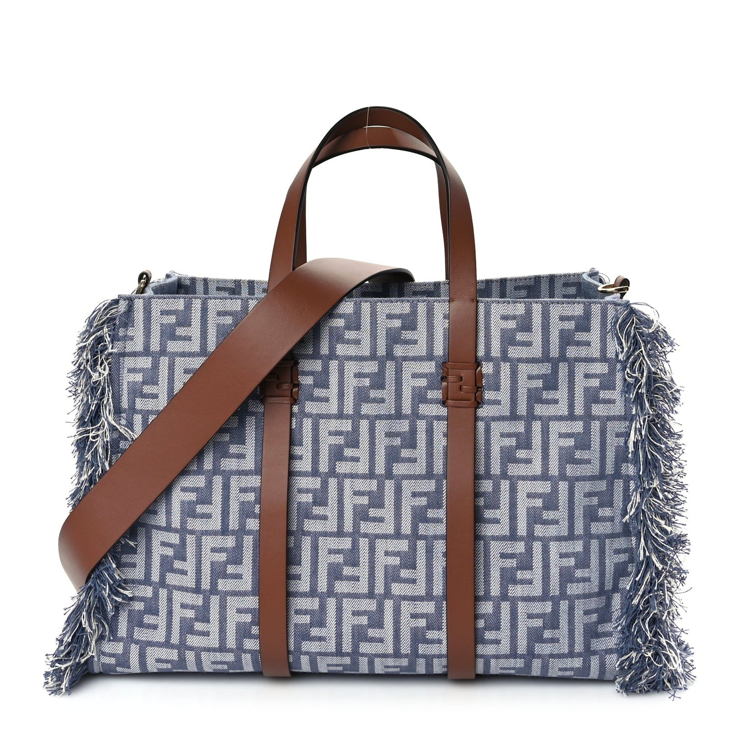 Fendi Handbag King F is FF Embroidered Summer Tote Leather Denim Vitello Shoulder Bag