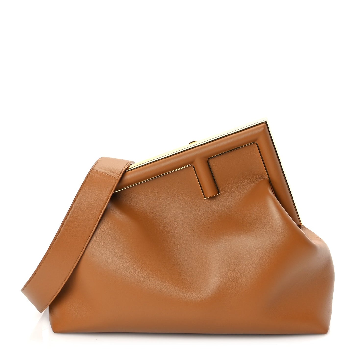 Fendi Handbag Shiny Nappa First Caramello Leather Lambskin Brown Shoulder Bag