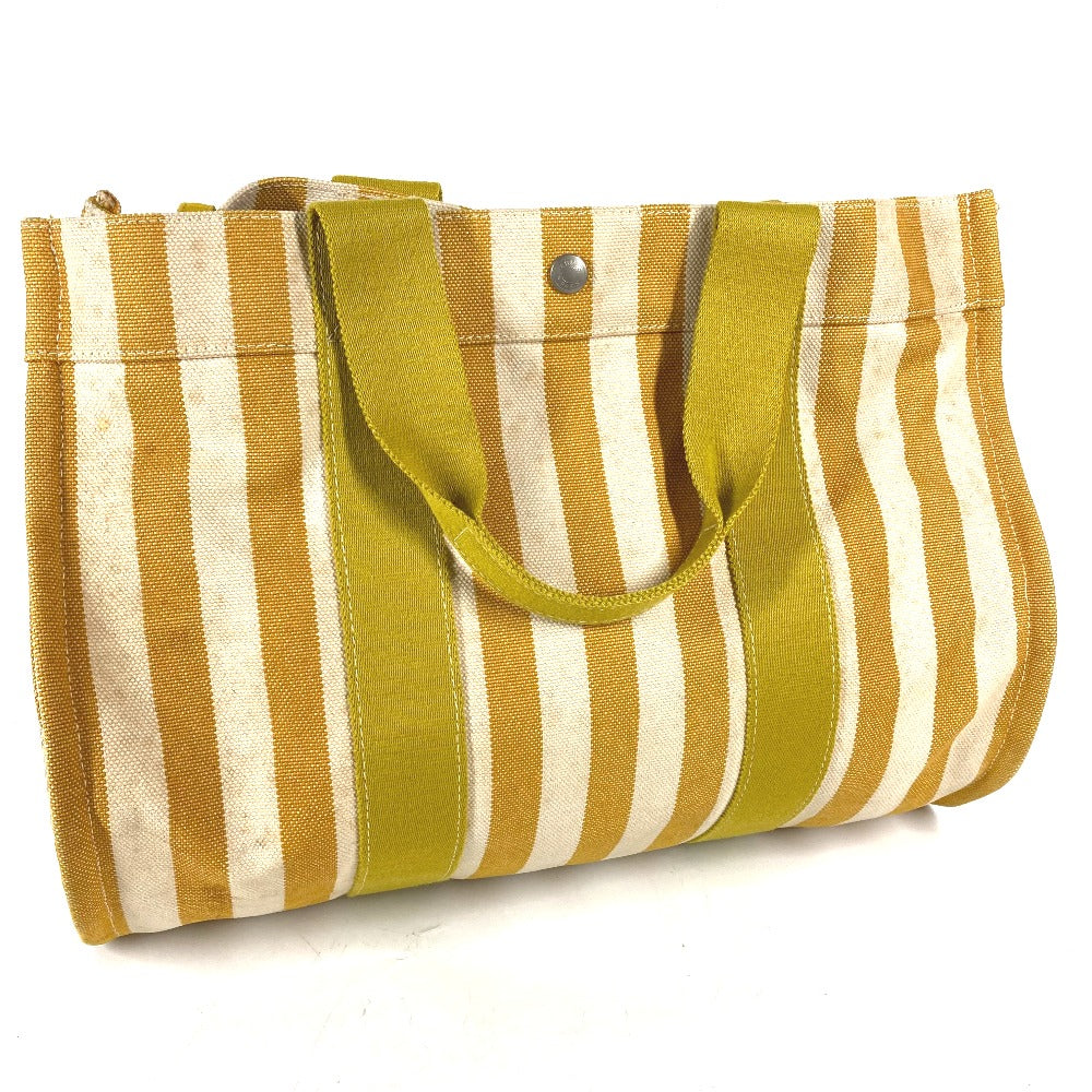 Hermes Tote Bag With Porch Cannes Mm Stripes Canvas Yellow