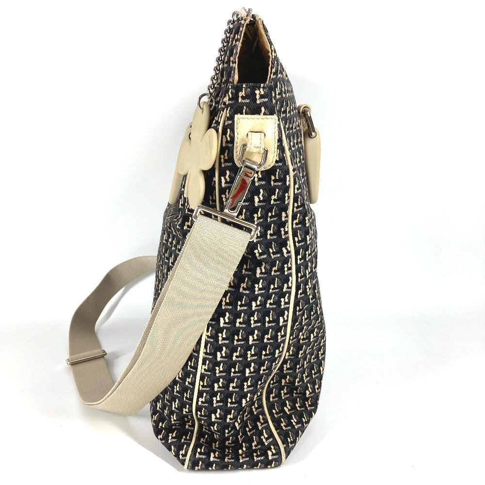 Chanel Clover logo Black Canvas Leather Shoulder Bag