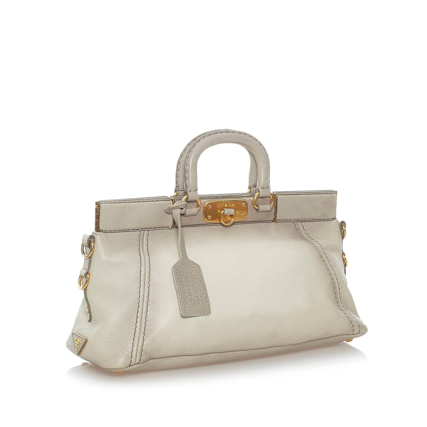 Prada Cervo Antik Frame Handbag Grey Gray Travel Bag