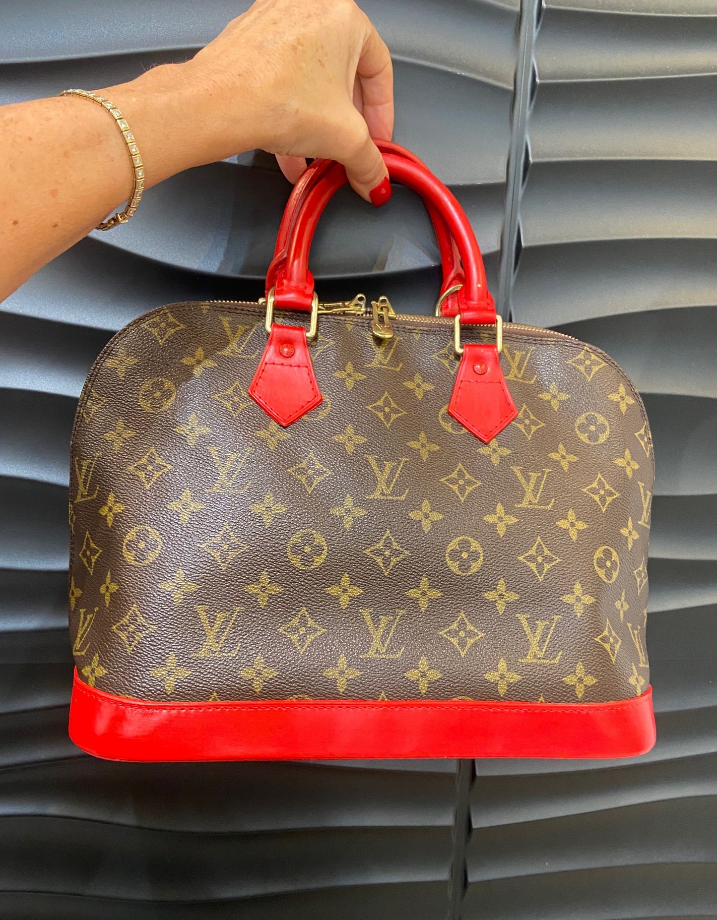 Louis Vuitton ALMA PM CUSTOM Monogram Red Handbag