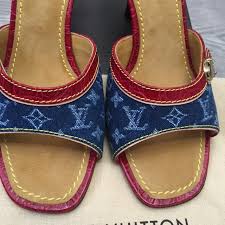 Louis Vuitton DENIM SLIDE MULES Monogram Leather Shoes