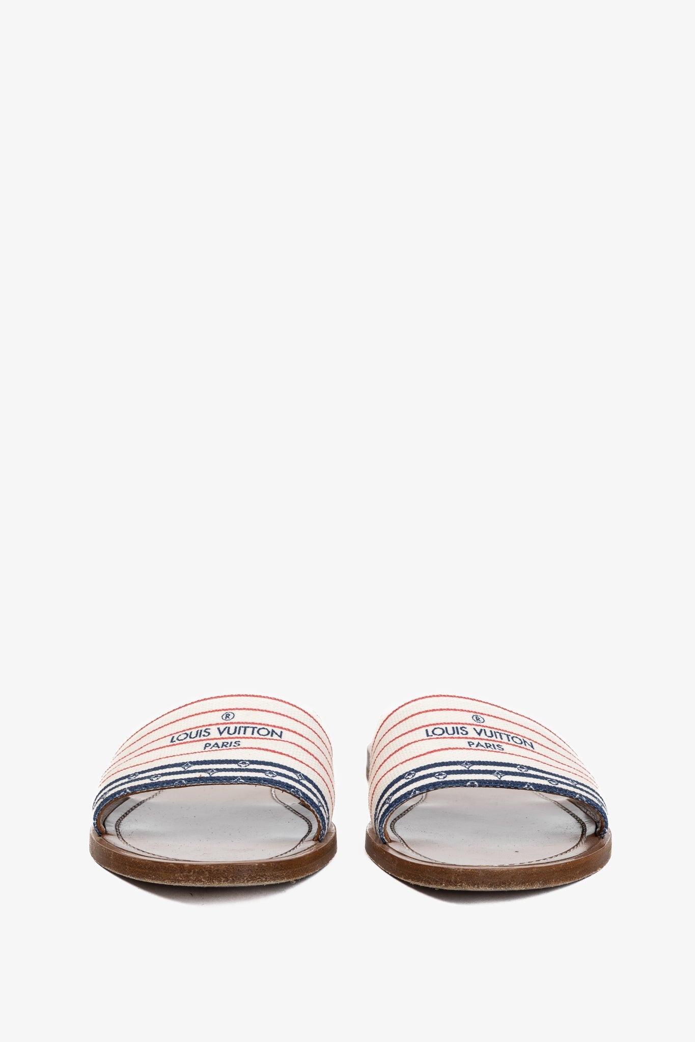 Louis Vuitton Escale Lock It Bleu Normal Striped Flat Mule Sandals