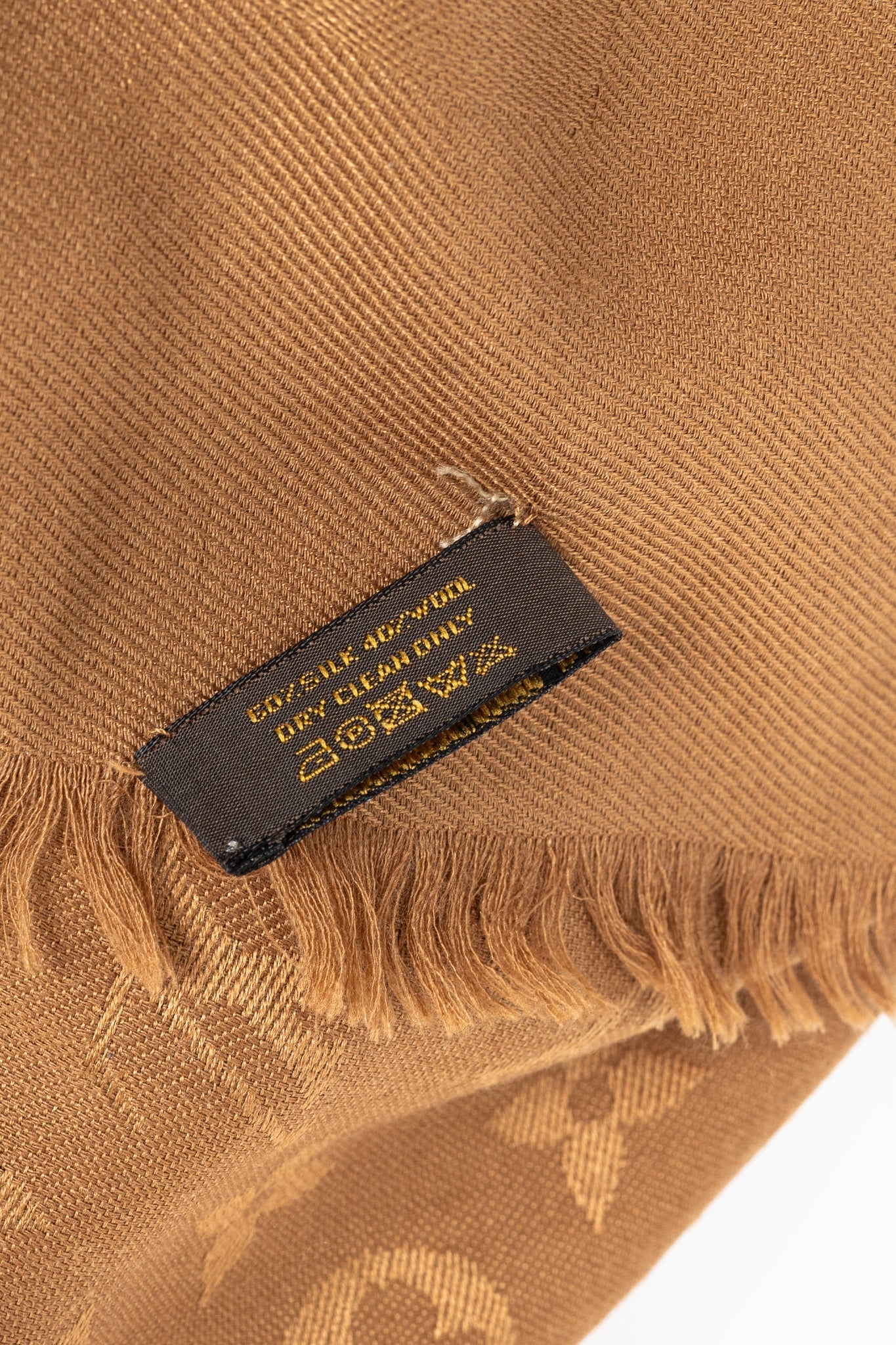 Louis Vuitton Camel Silk & Wool Monogram Fringe Shawl