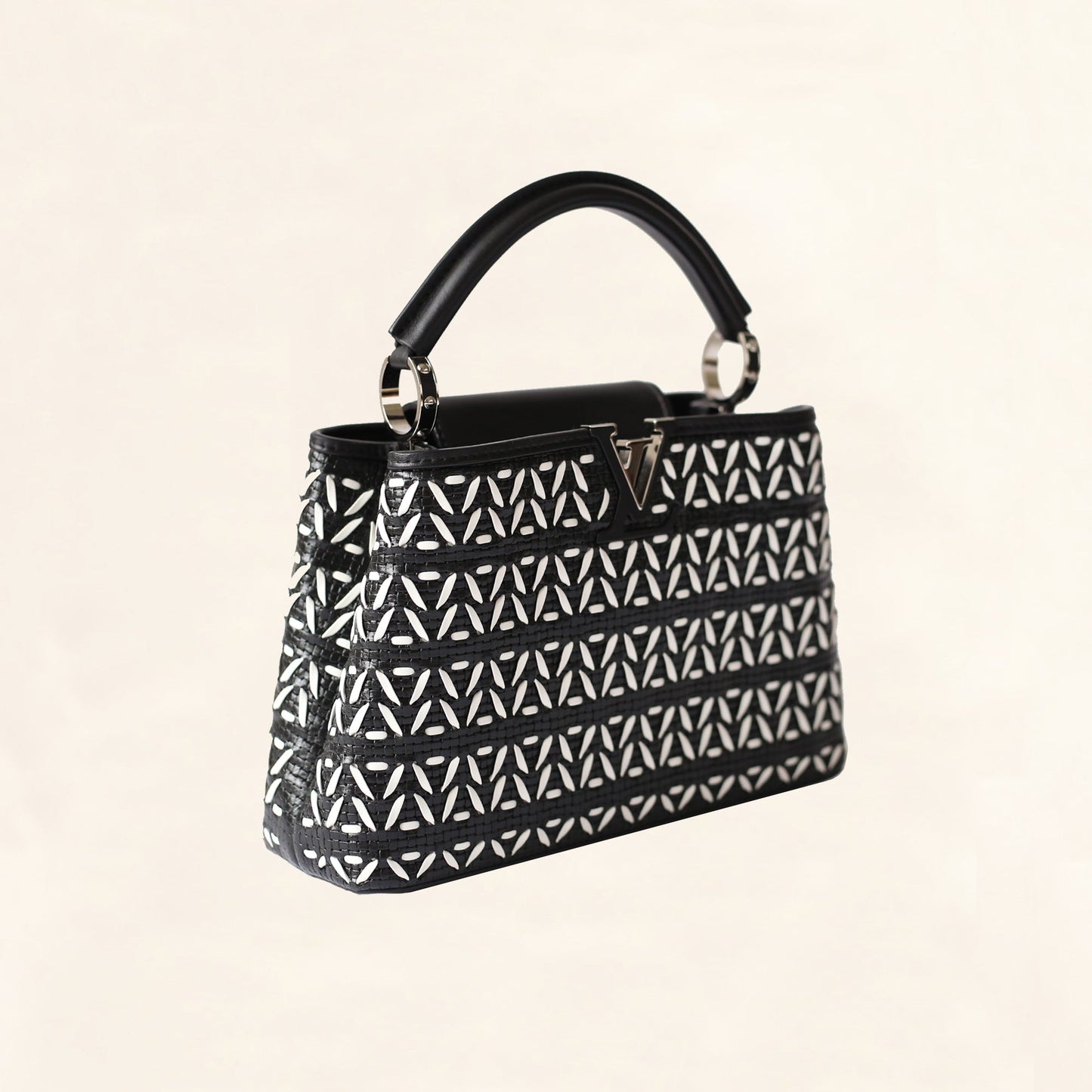 Louis Vuitton | Black and White Plaited Leather Capucines | BB