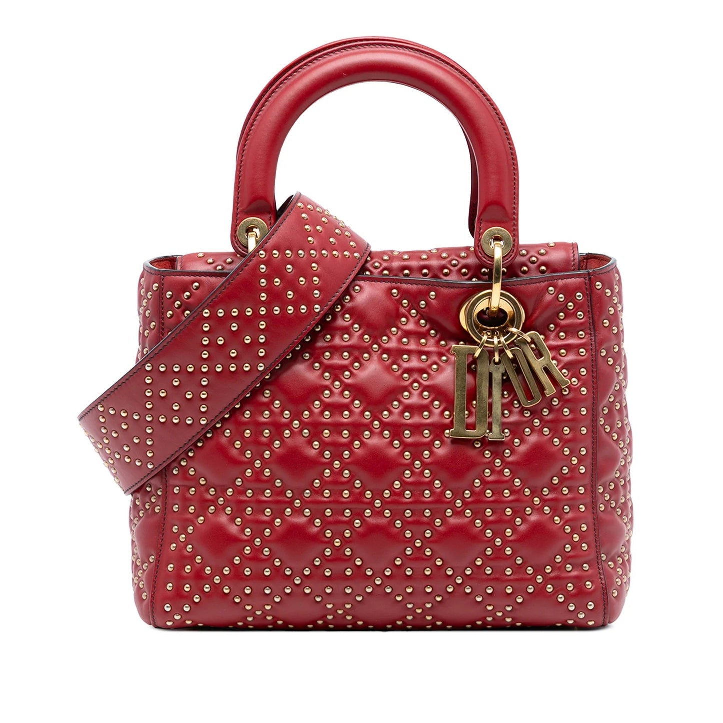 Dior Handbag Studded Calfskin Lady Red Medium