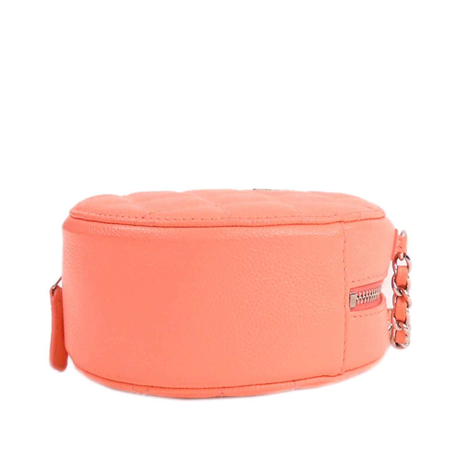 CHANEL Quilted Caviar Round Clutch With Chain Crossbody Bag