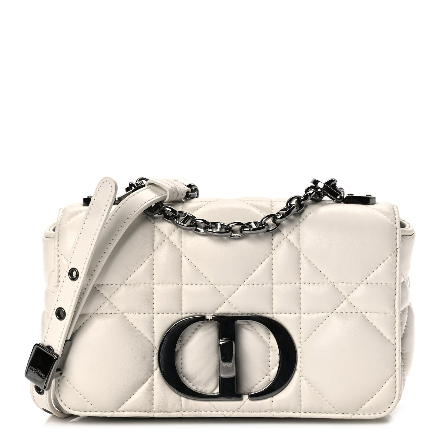Dior Handbag Christian Calfskin Macrocannage Caro Bag Ivory Leather White Small Shoulder Bag
