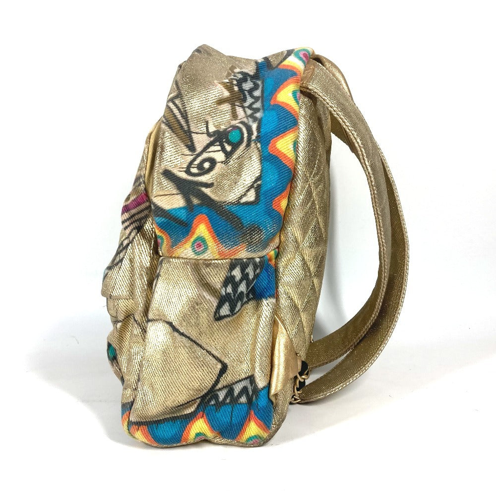 Chanel Backpack COCO Mark CC logo graffiti Gold Canvas Leather