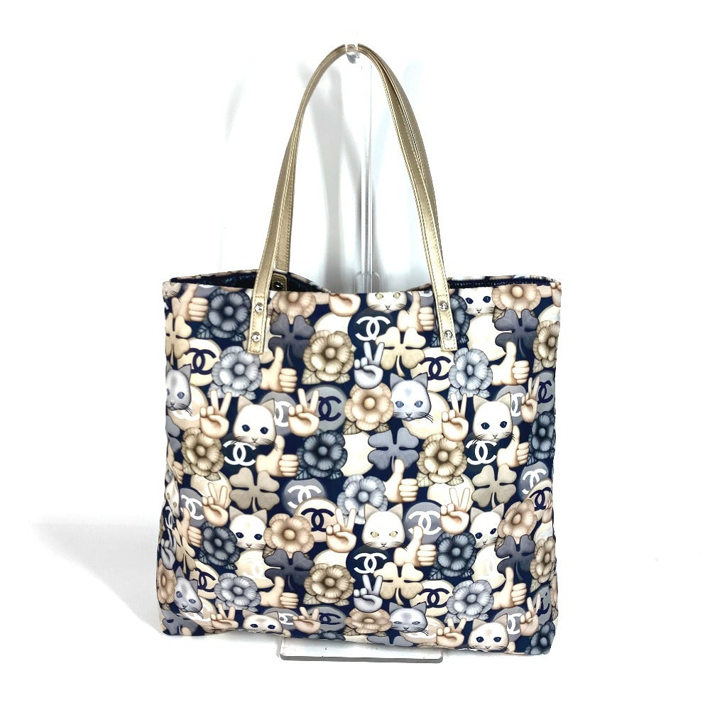 Chanel nylon Cat Choupette Camellia Cat Blue Leather Shoulder Bag
