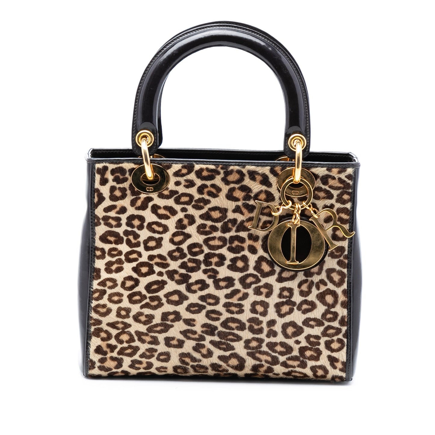 Dior Handbag Pony Hair Leopard Print Lady Satchel Brown Medium Satchel Bag