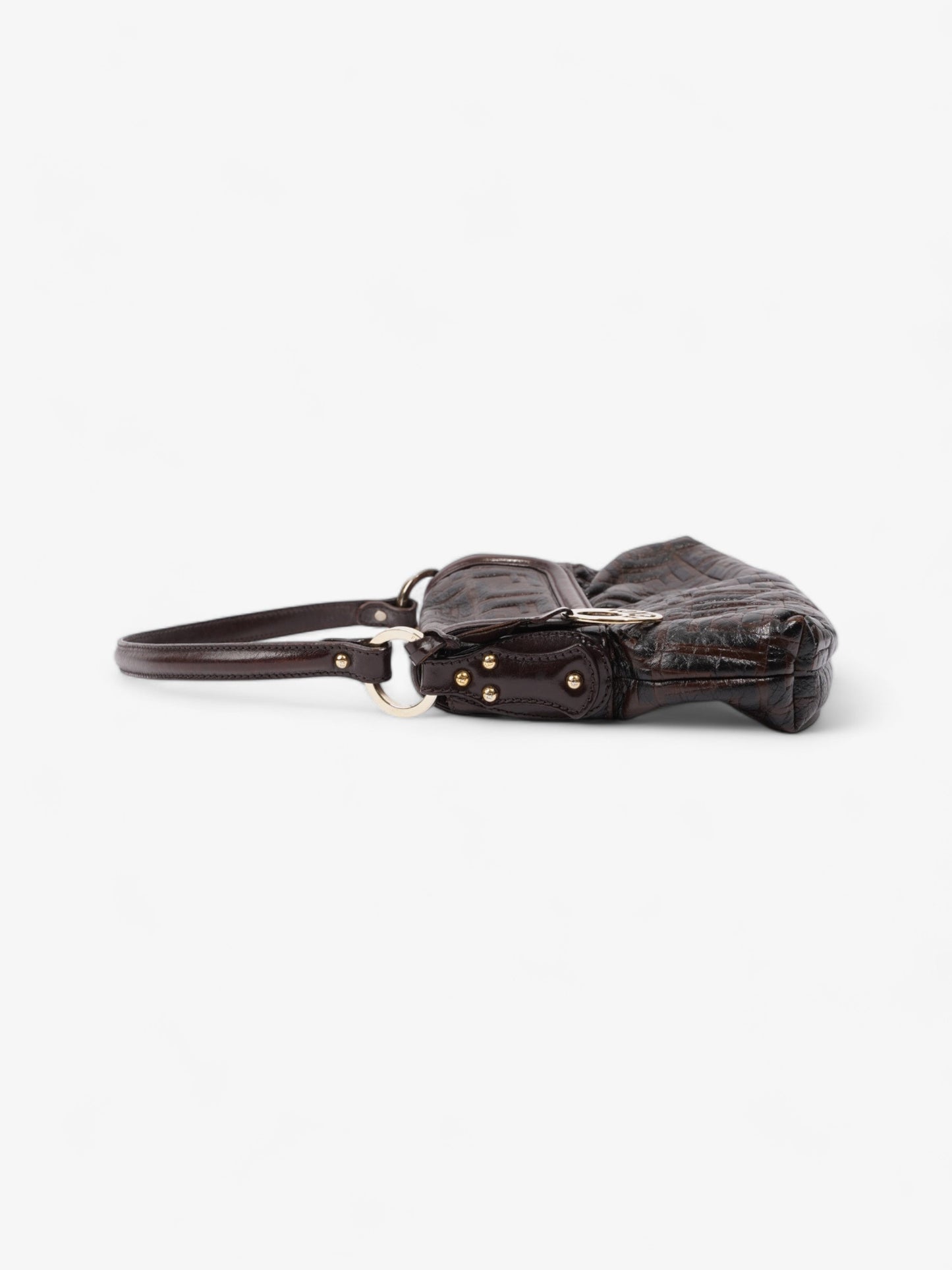 Fendi Chef Dark Zucca Shoulder Bag Leather Brown Medium