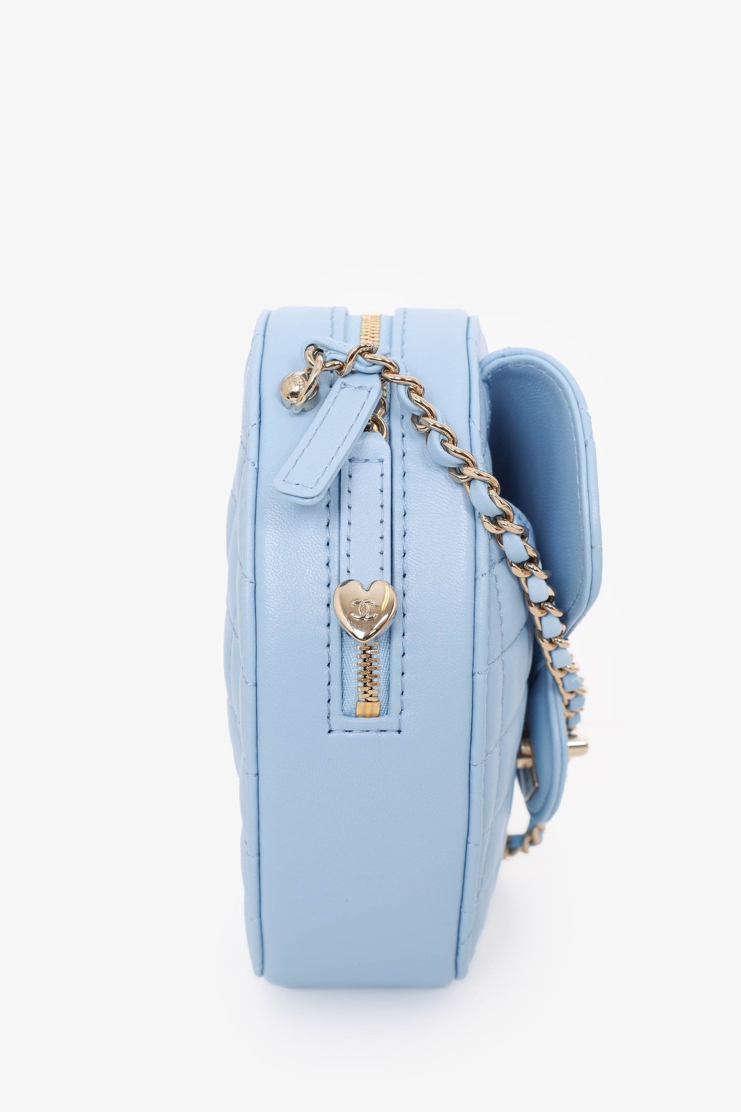 Chaneltm 22S Baby Blue Quilted Lambskin CC in Love Large Heart Bag