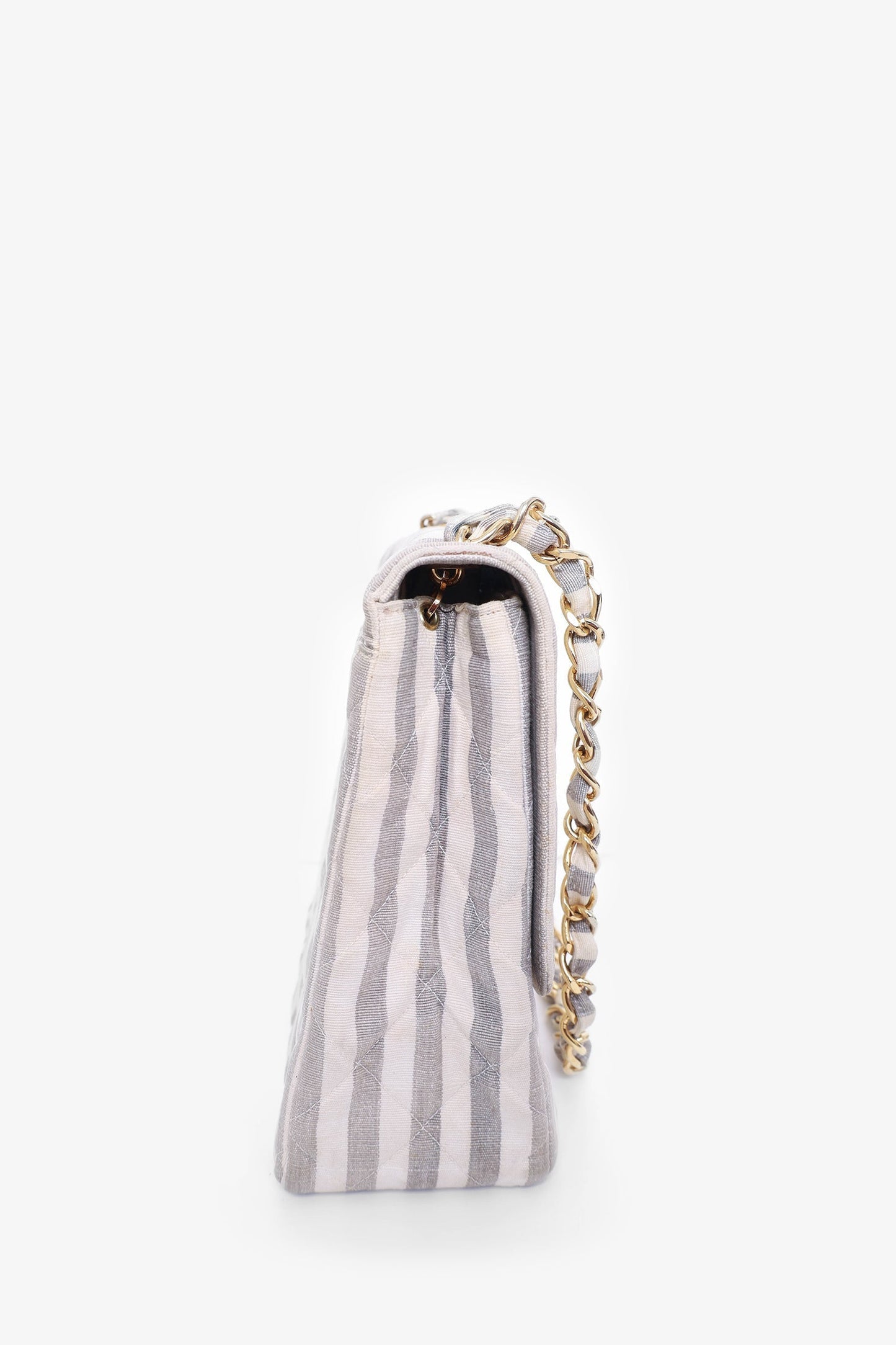 Chanel™ -96 Grey/White Striped Chain Shoulder Bag