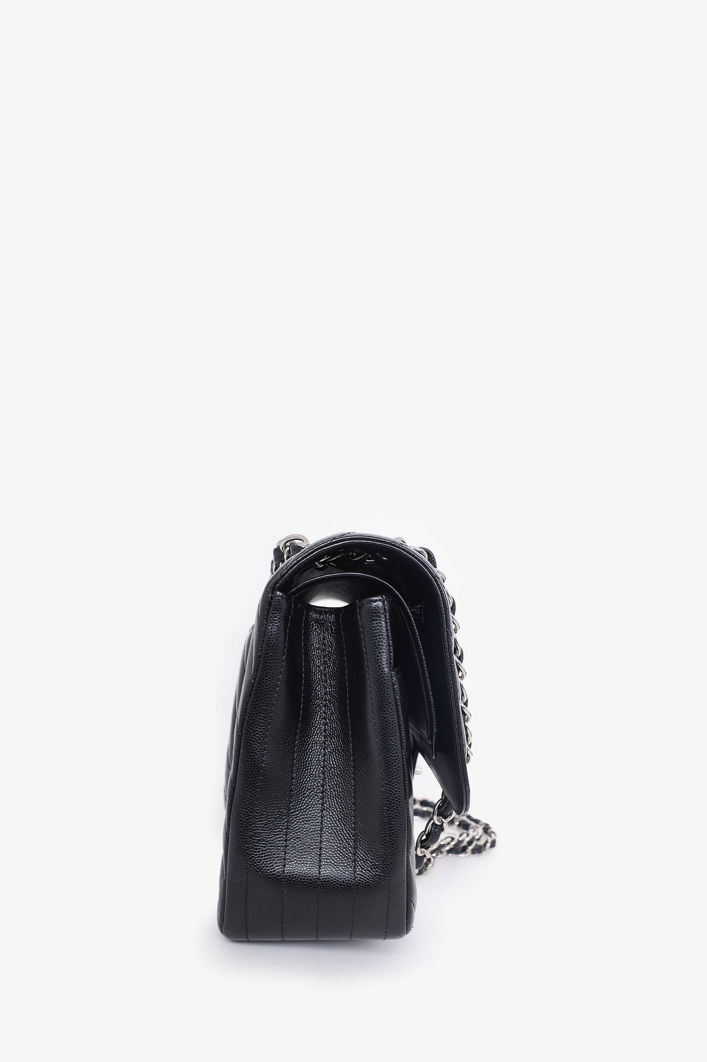 Chanel™ -17 Black Chevron Caviar Leather Jumbo Double Flap Bag