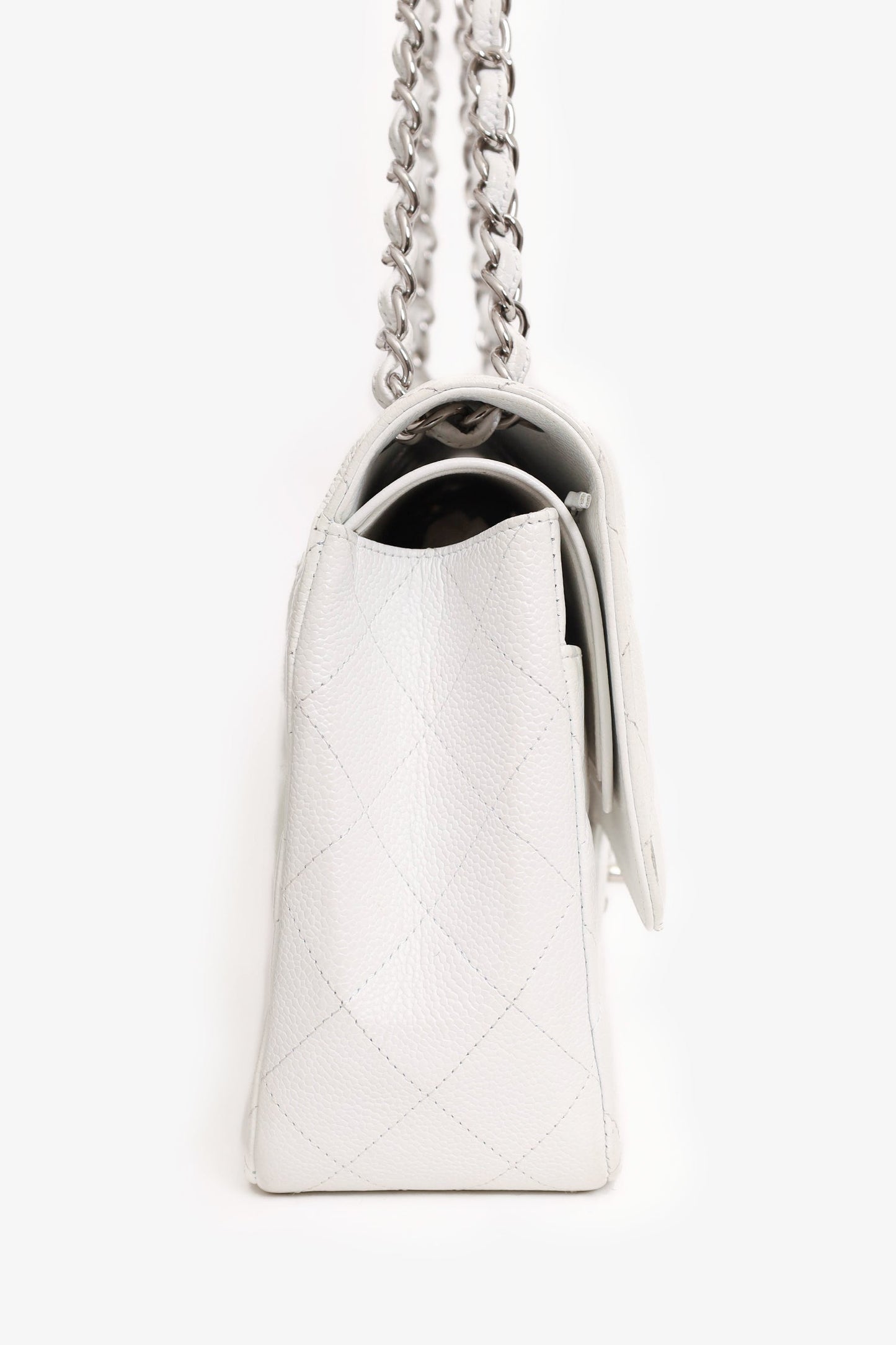 Chanel™ White Caviar Leather Jumbo Classic Flap Shoulder Bag