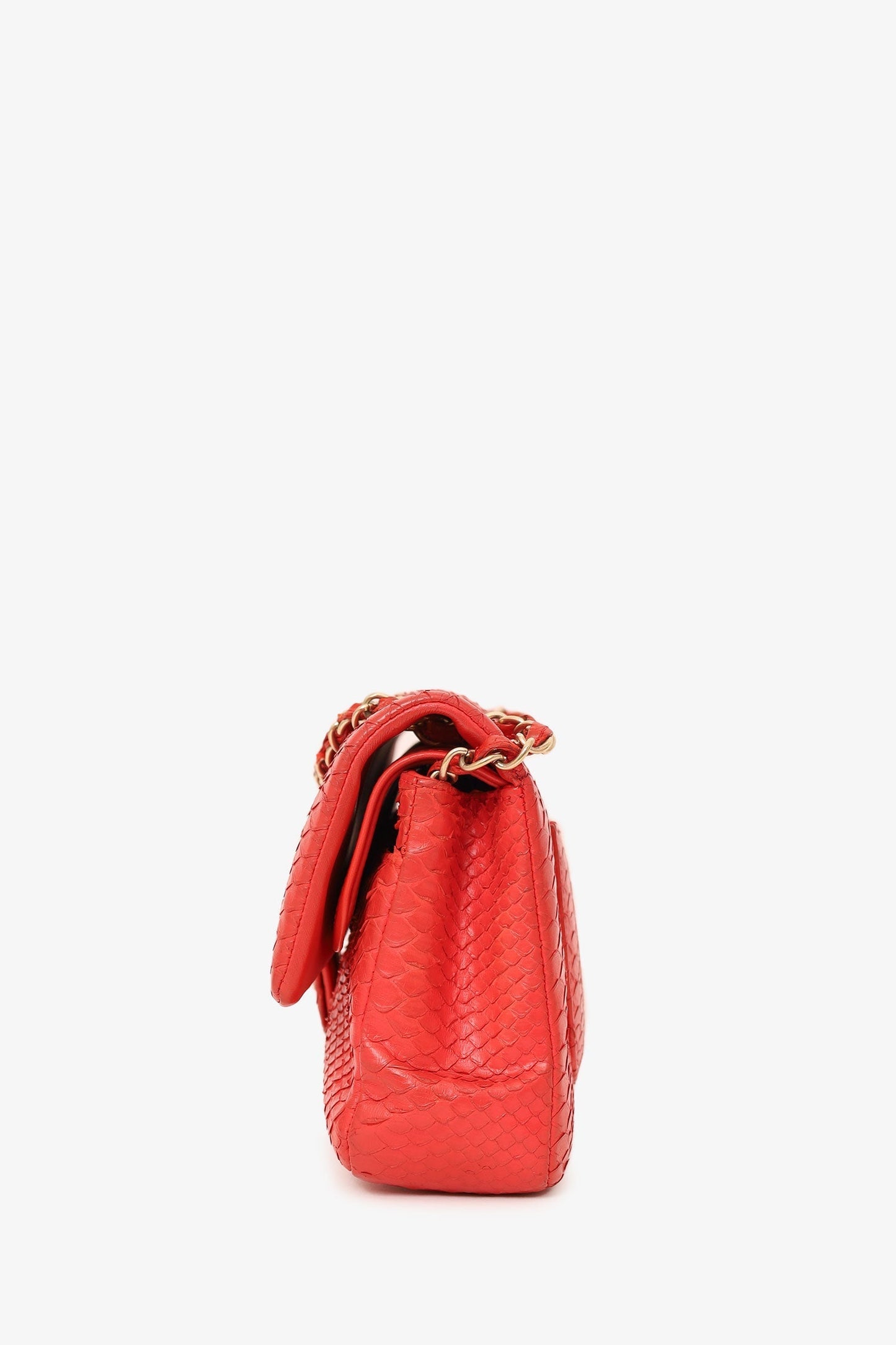 Chanel™ -17 Red Python Leather Medium Double Flap Bag