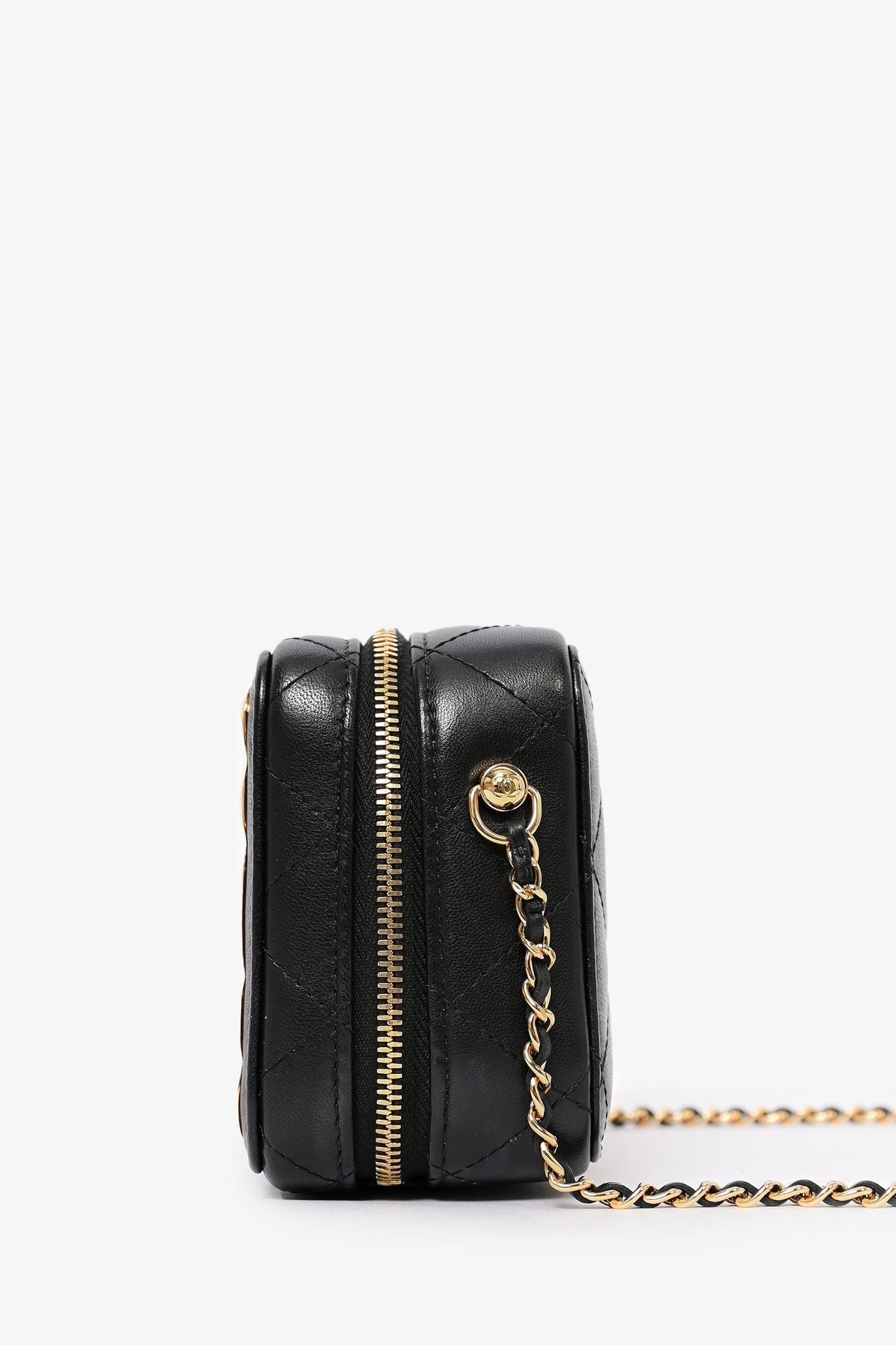 Chaneltm 2021 Black Leather Gold CC Plate Mini Vanity Crossbody