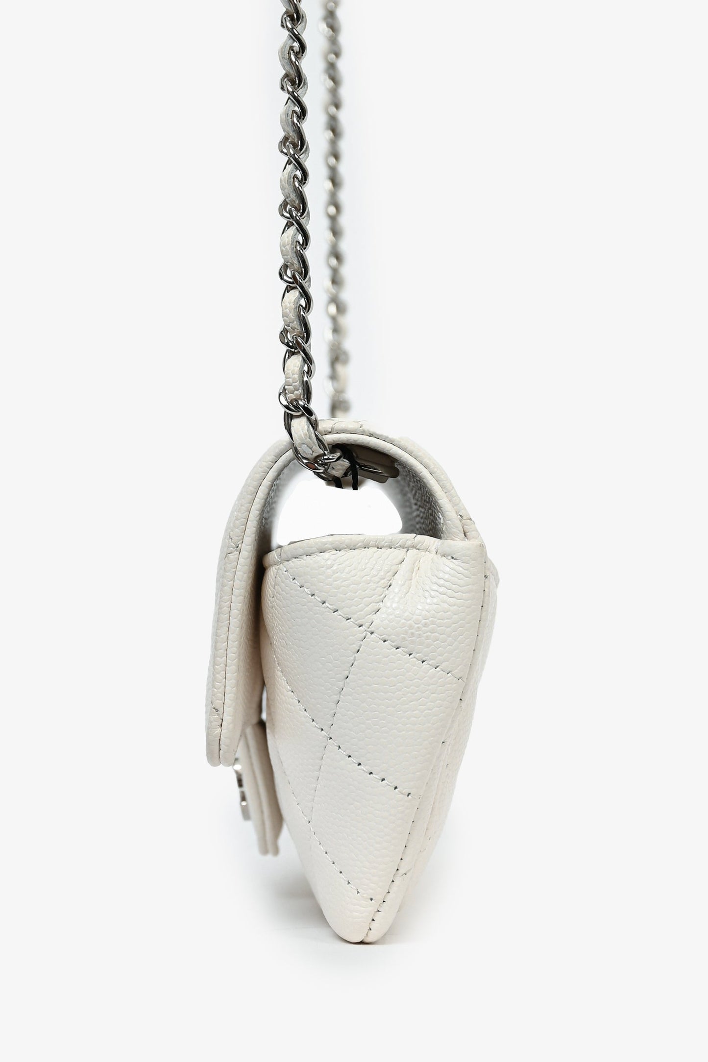 Chanel™ White Caviar Leather Sunglass Case With Chain Bag