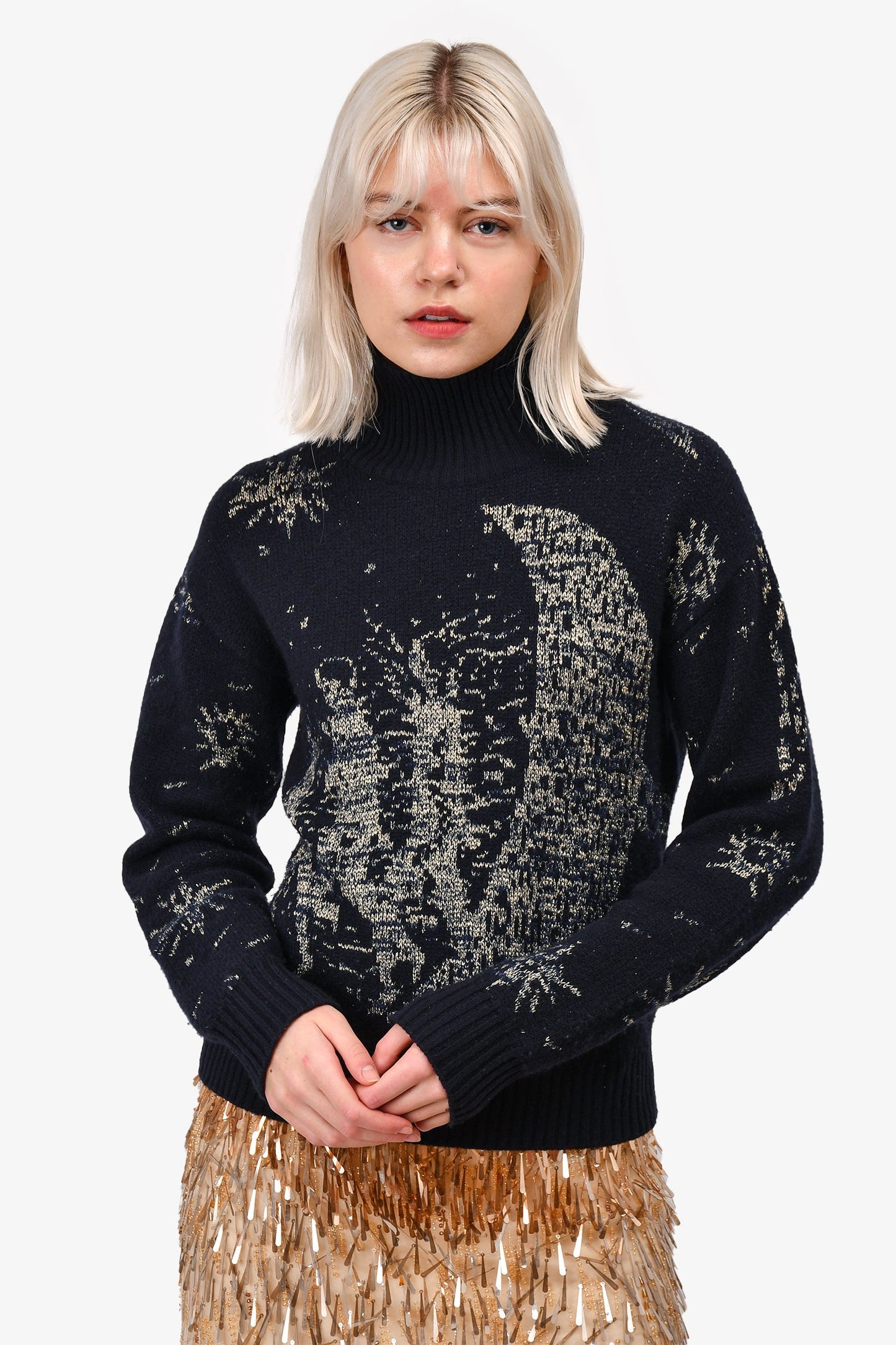 Dior Handbag Christian Cashmere Moon Turtleneck Navy