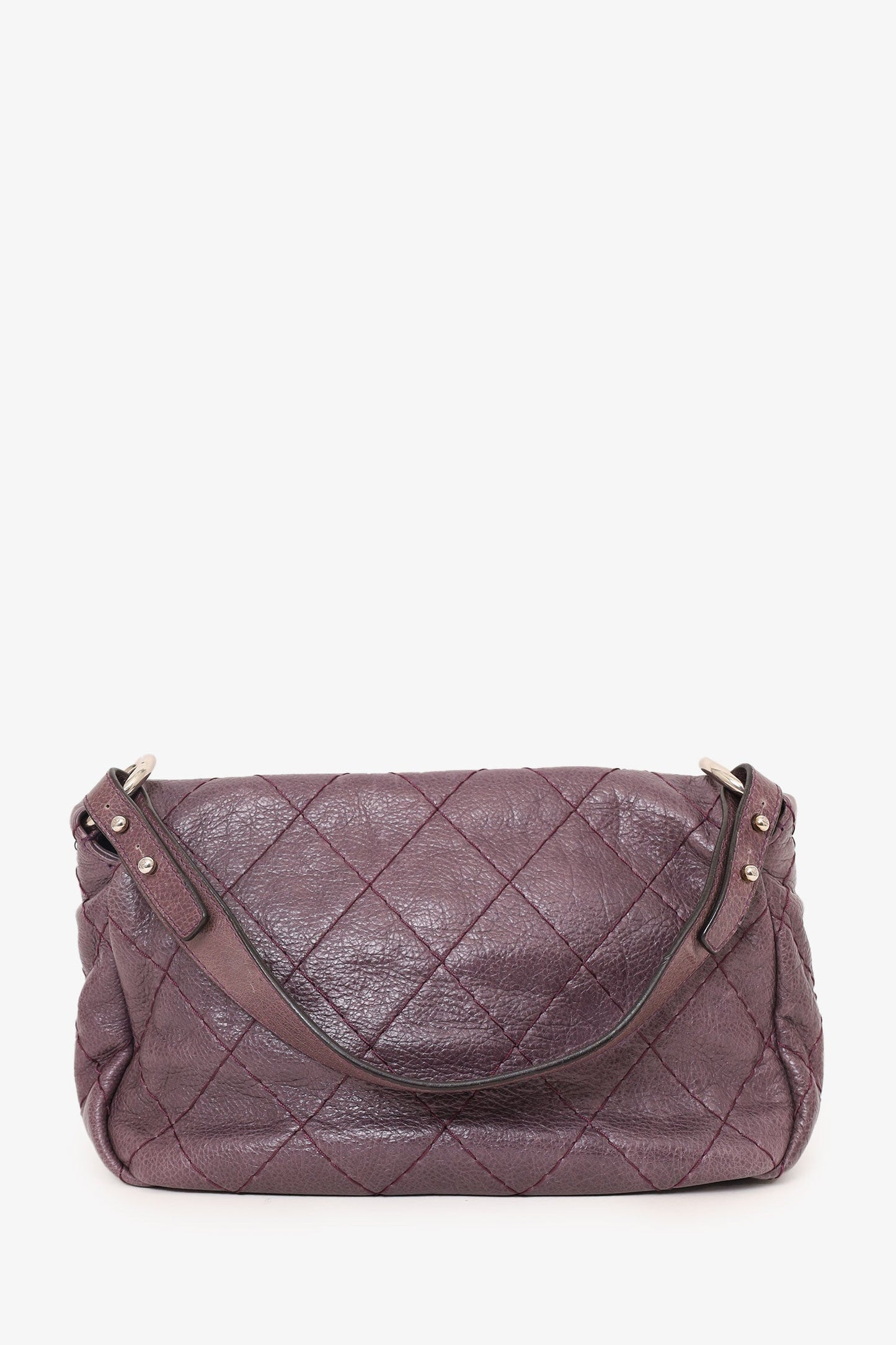 Chaneltm 2009 10 Purple Glazed Calfskin Stitched on the Road Flap Bag