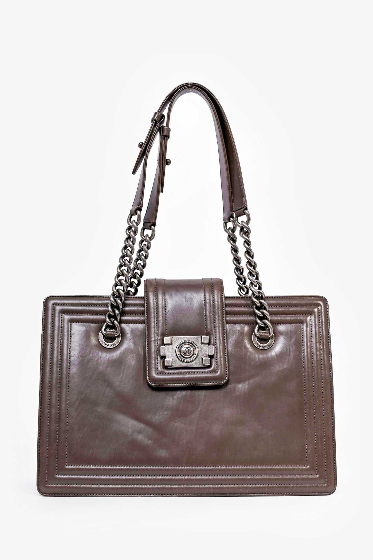 Chanel™ Grey Leather Reverso Boy Bag (As Is)