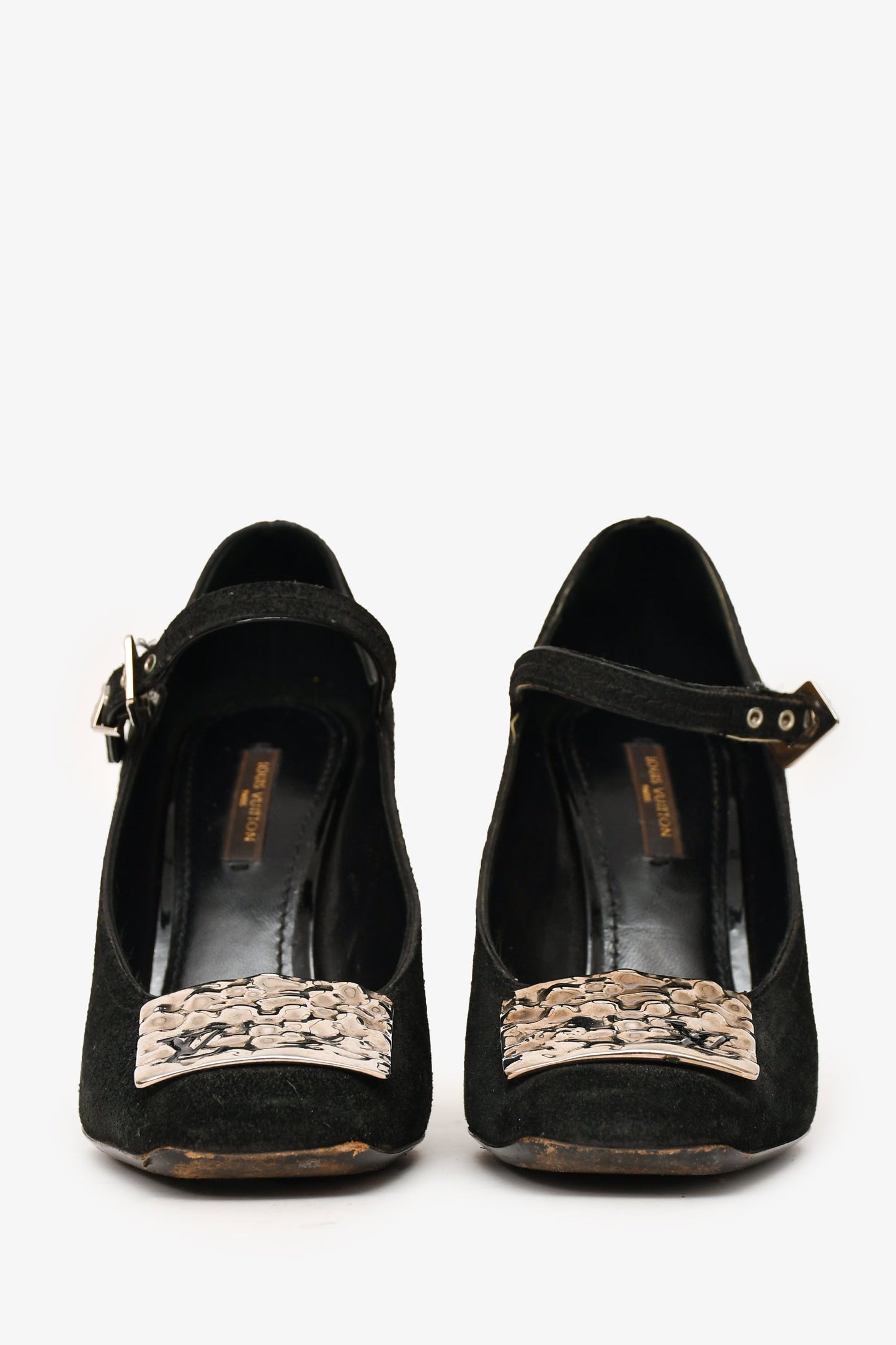 Louis Vuitton Black Suede Leather LV Plue Mary Jane Heels Size 37 (As Is)