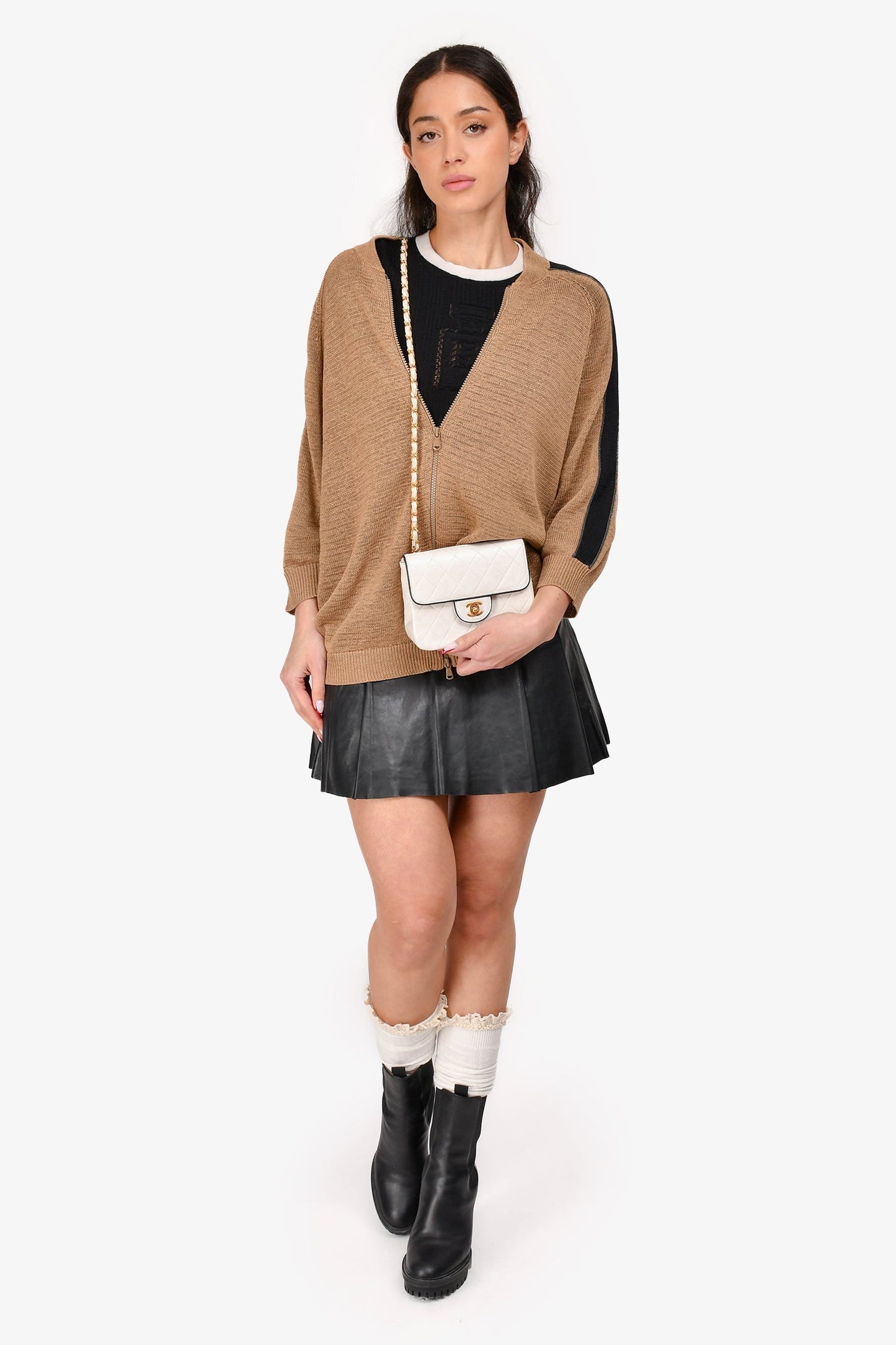 Chaneltm 1989 91 White/black Lambskin Leather Mini Square Flap Bag ( )