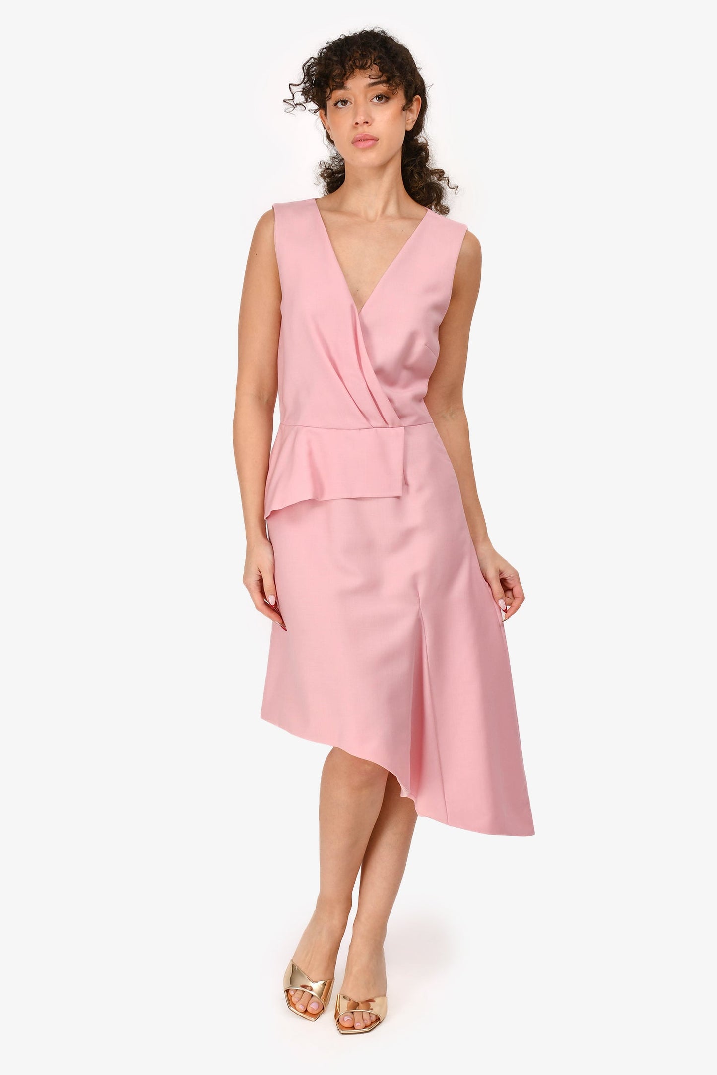 Dior Handbag Christian Sleeveless V-Neck Midi Dress Pink