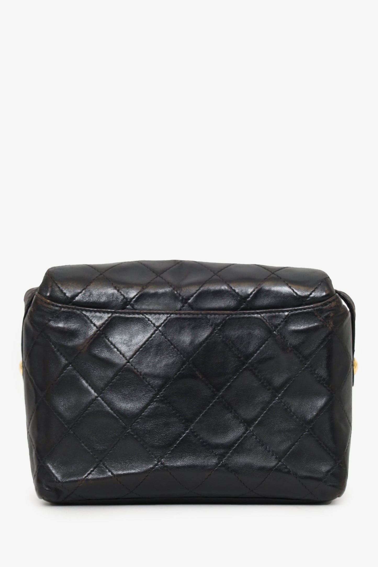Chaneltm 1991 94 Black Lambskin Round Flap Shoulder Bag