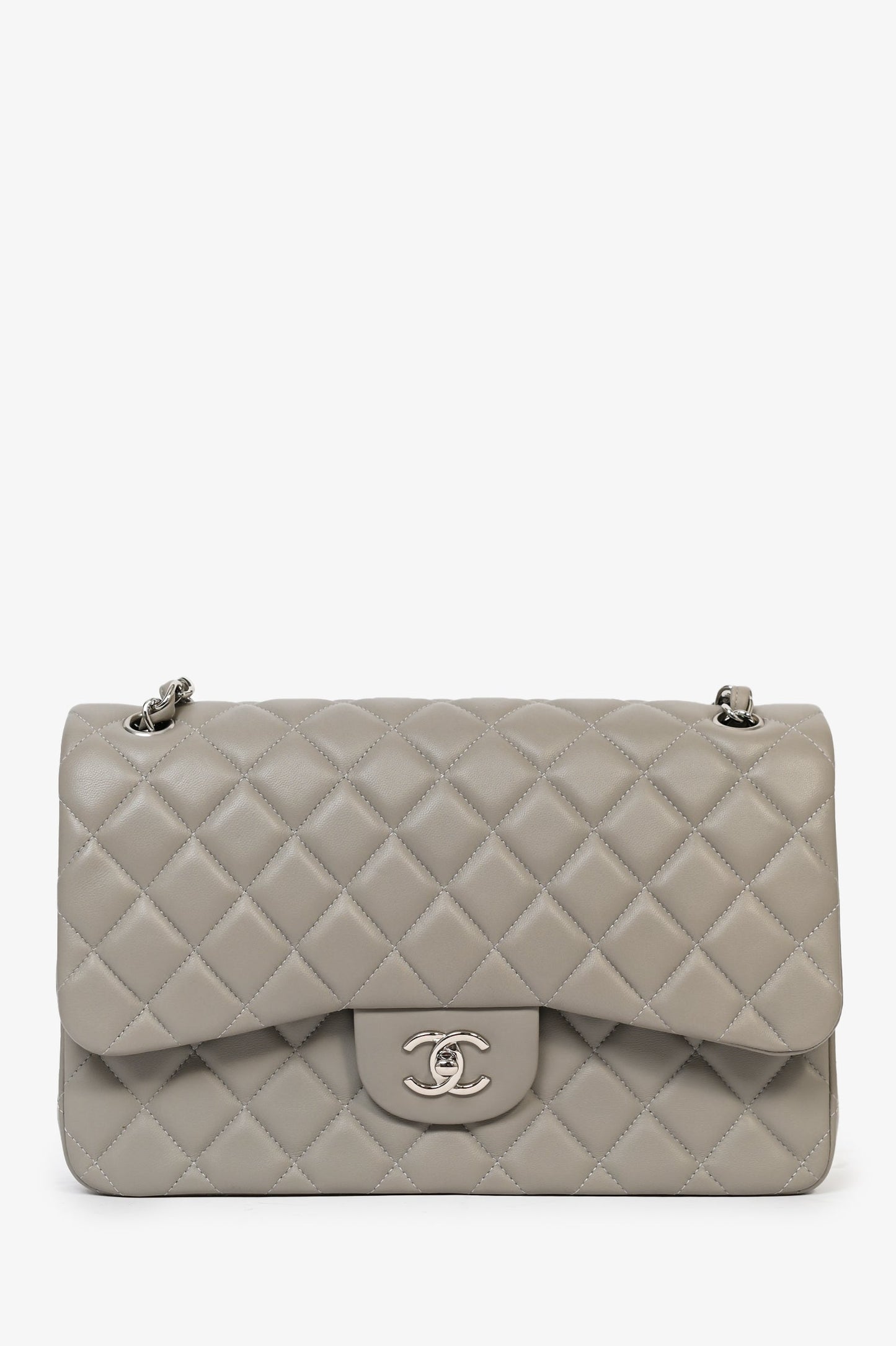 Chanel™ /20 Grey Lambskin Leather Jumbo Double Flap Bag