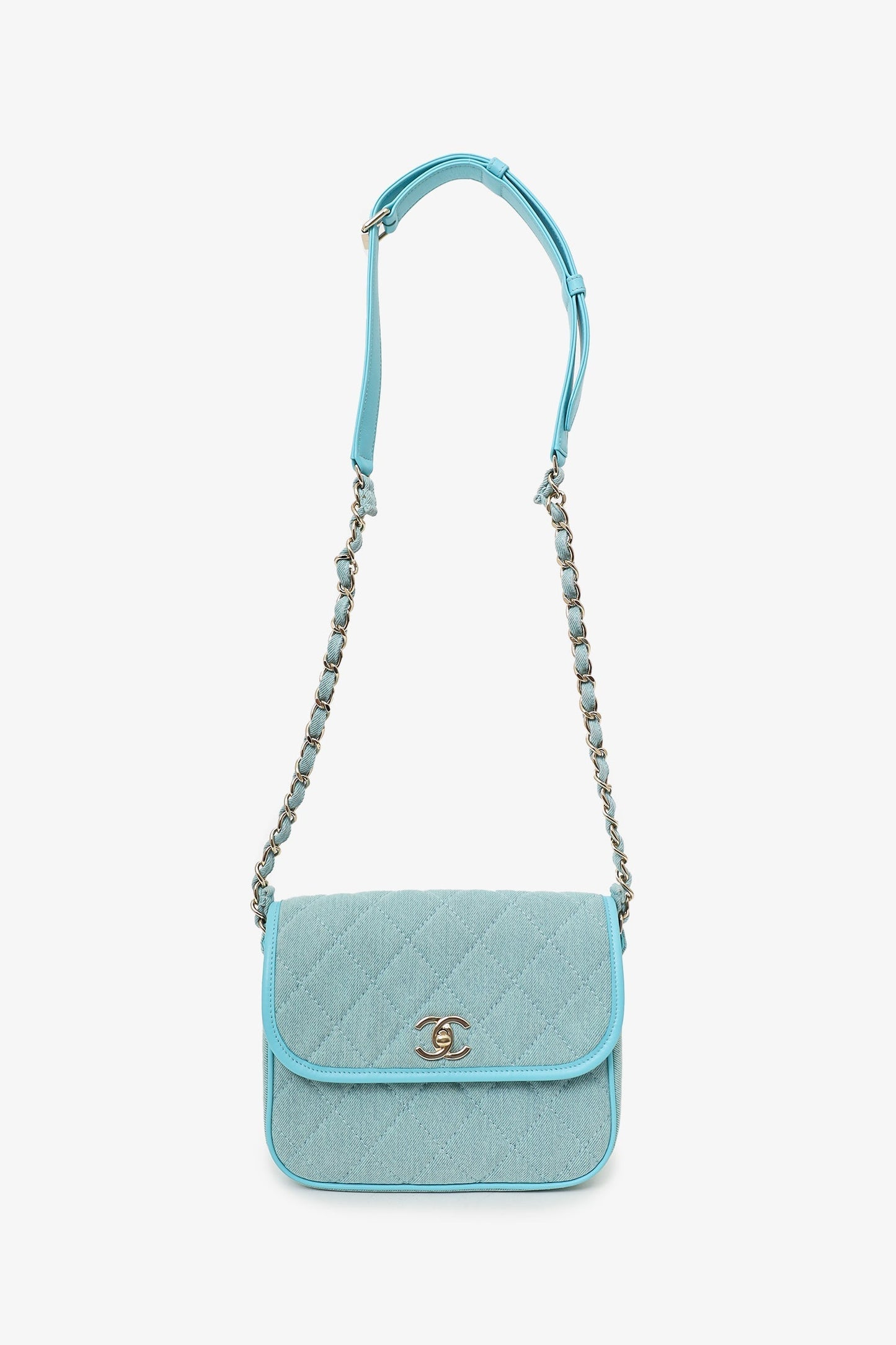 Chaneltm 2021 Blue Denim Quilted CC Small Messenger Flap Bag
