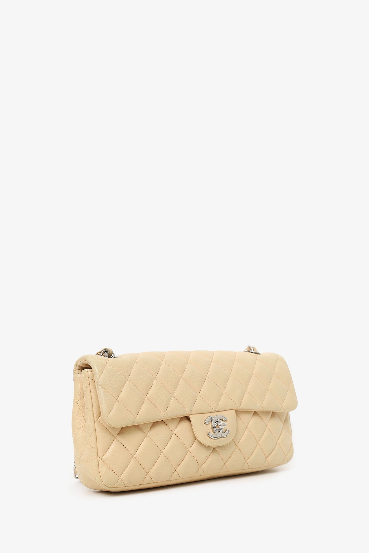 Chanel™ 2010-11 Beige Quilted Lambskin East/West Single Flap Bag