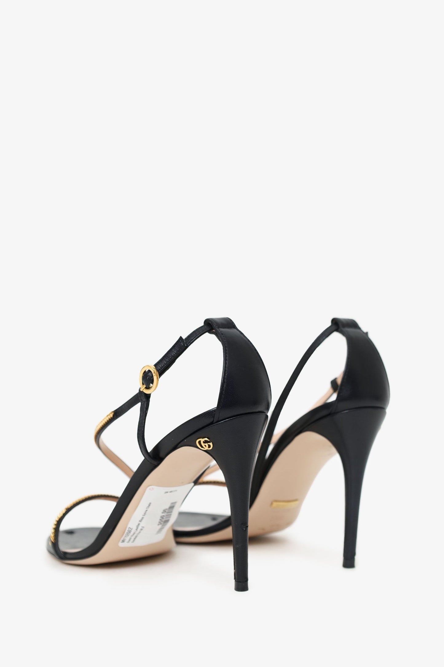 Gucci Black Leather 95mm Sylvie Chain Sandals Size 39.5