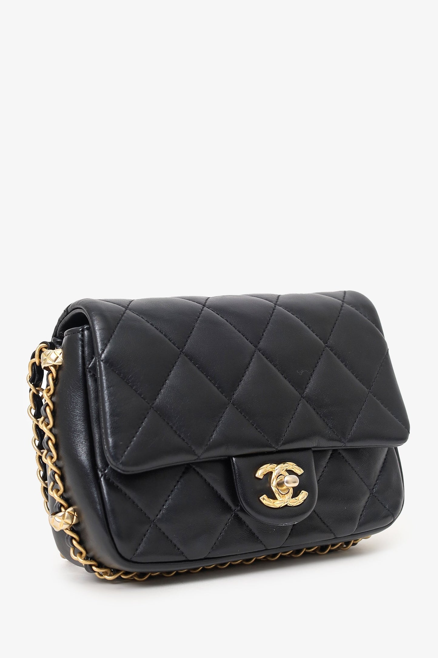 Chaneltm 2023 Black Quilted Lambskin Chain Around Mini Square Flap Bag