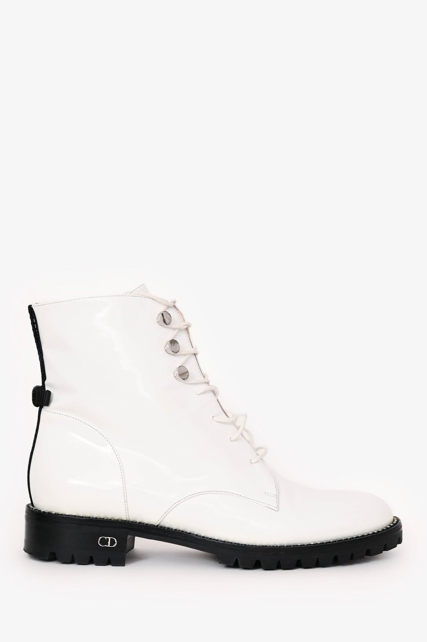 Dior Handbag Christian Crystal-Trimmed CD Combat Boots Leather White Shoes
