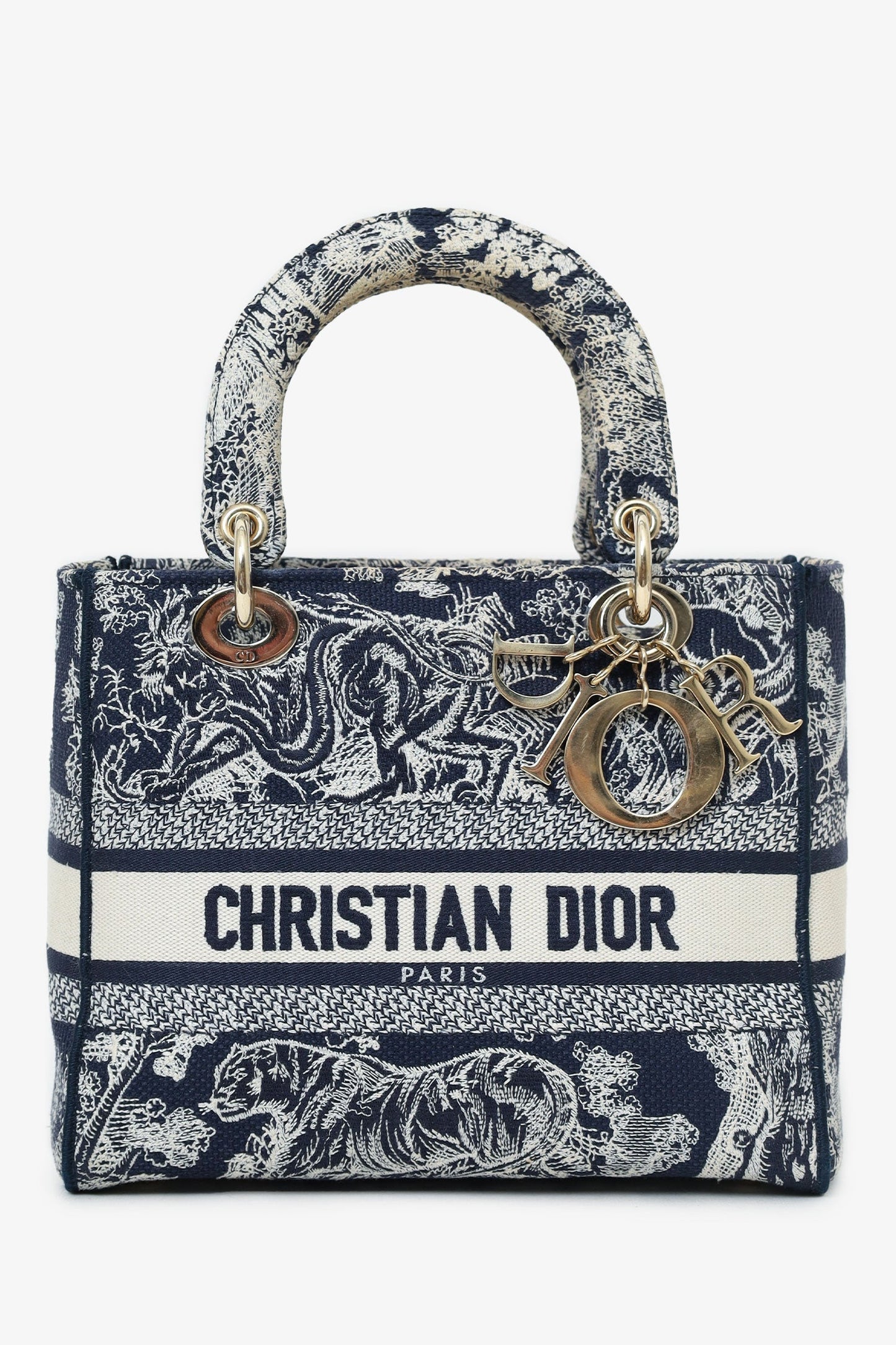 Dior Handbag Christian Toile de Jouy 'Lady D-Lite' with Black White Top Handle