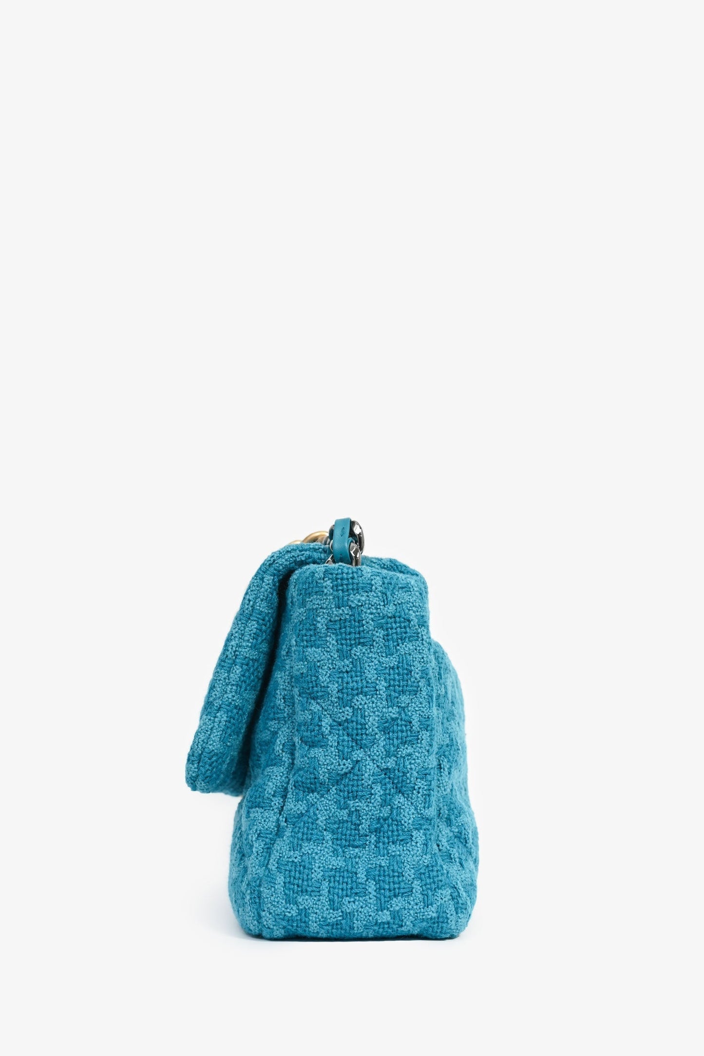 Chanel™ Blue Houndstooth Tweed Large 19 Flap Shoulder Bag