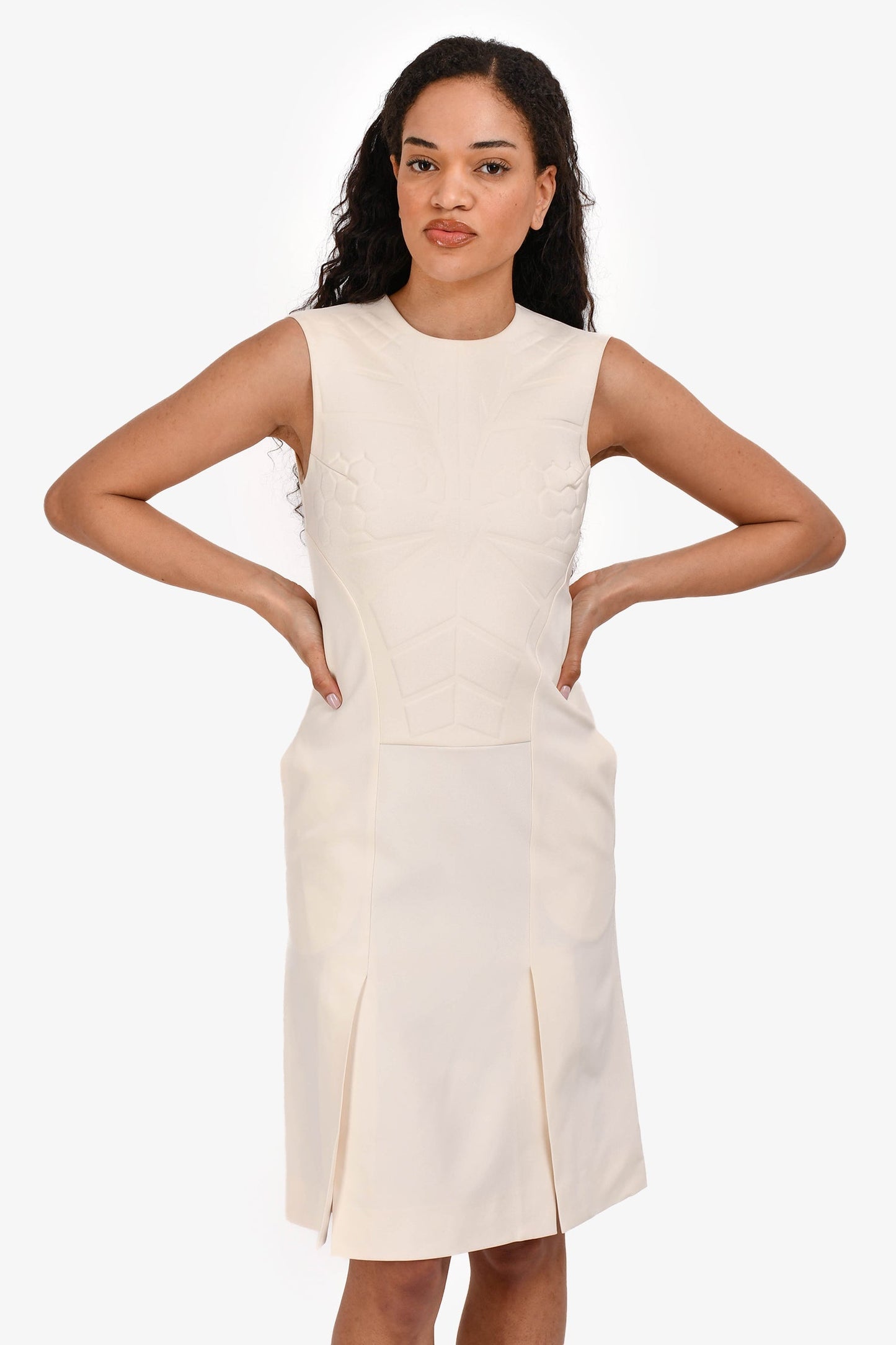 Fendi Handbag Sleeveless Midi Dress Siz 38 Cream