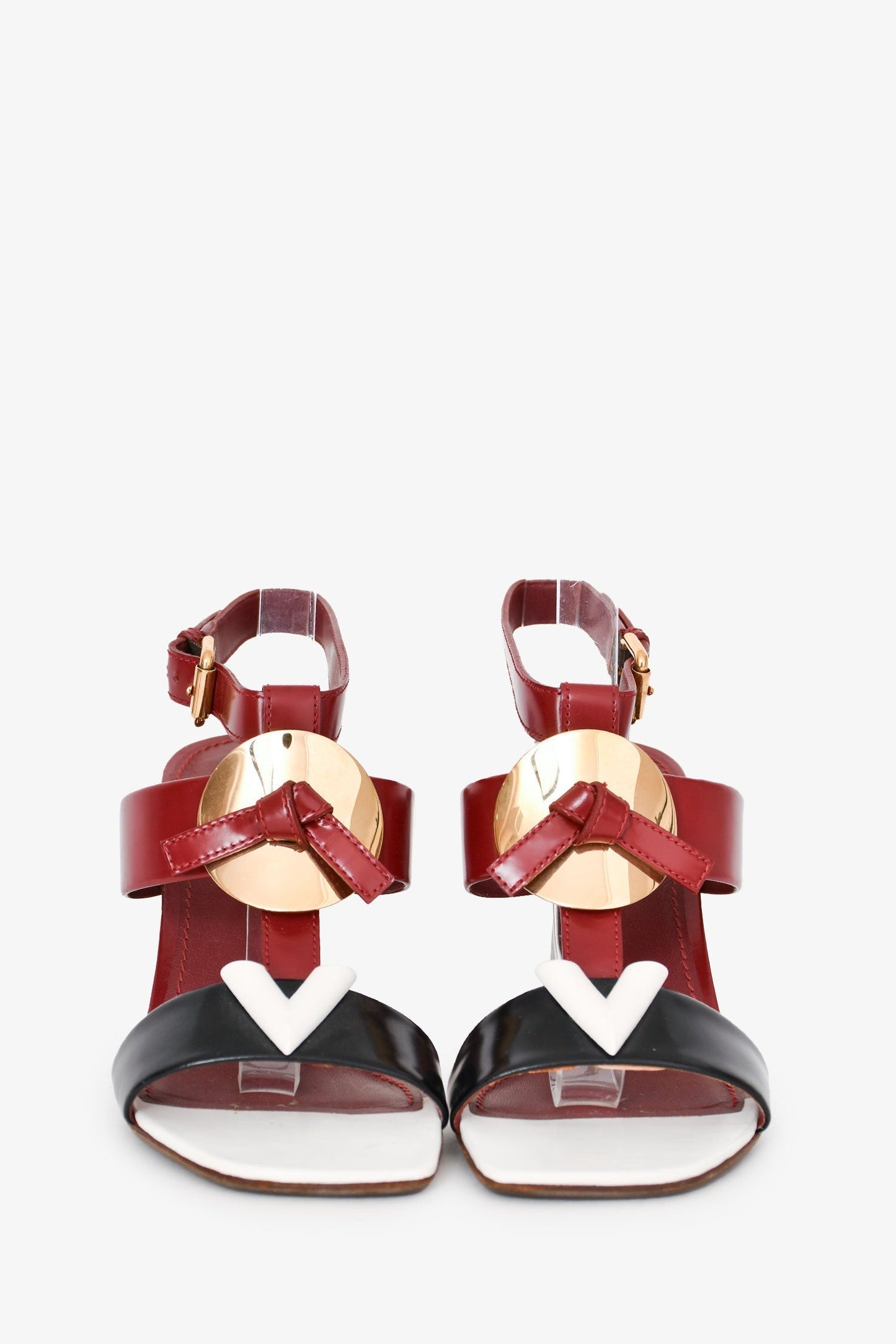 Louis Vuitton Red/Black Tricolour Leather 'V' Heeled Sandals Size 35.5