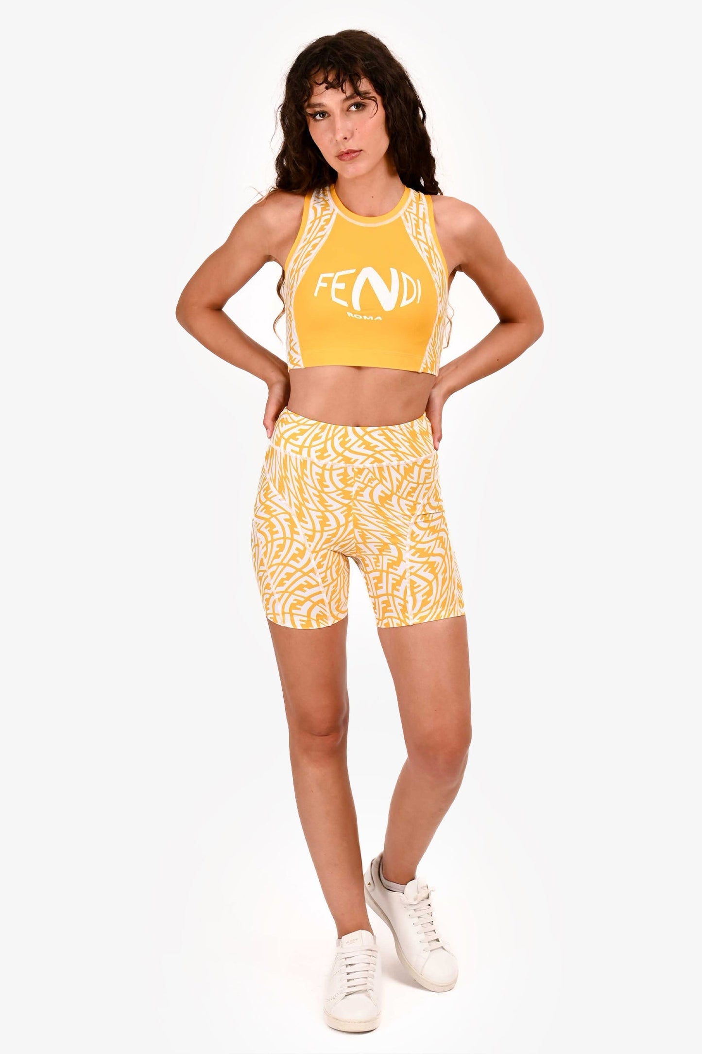 Fendi Handbag X Kway Zucca Houdini Print Crop Top White Yellow