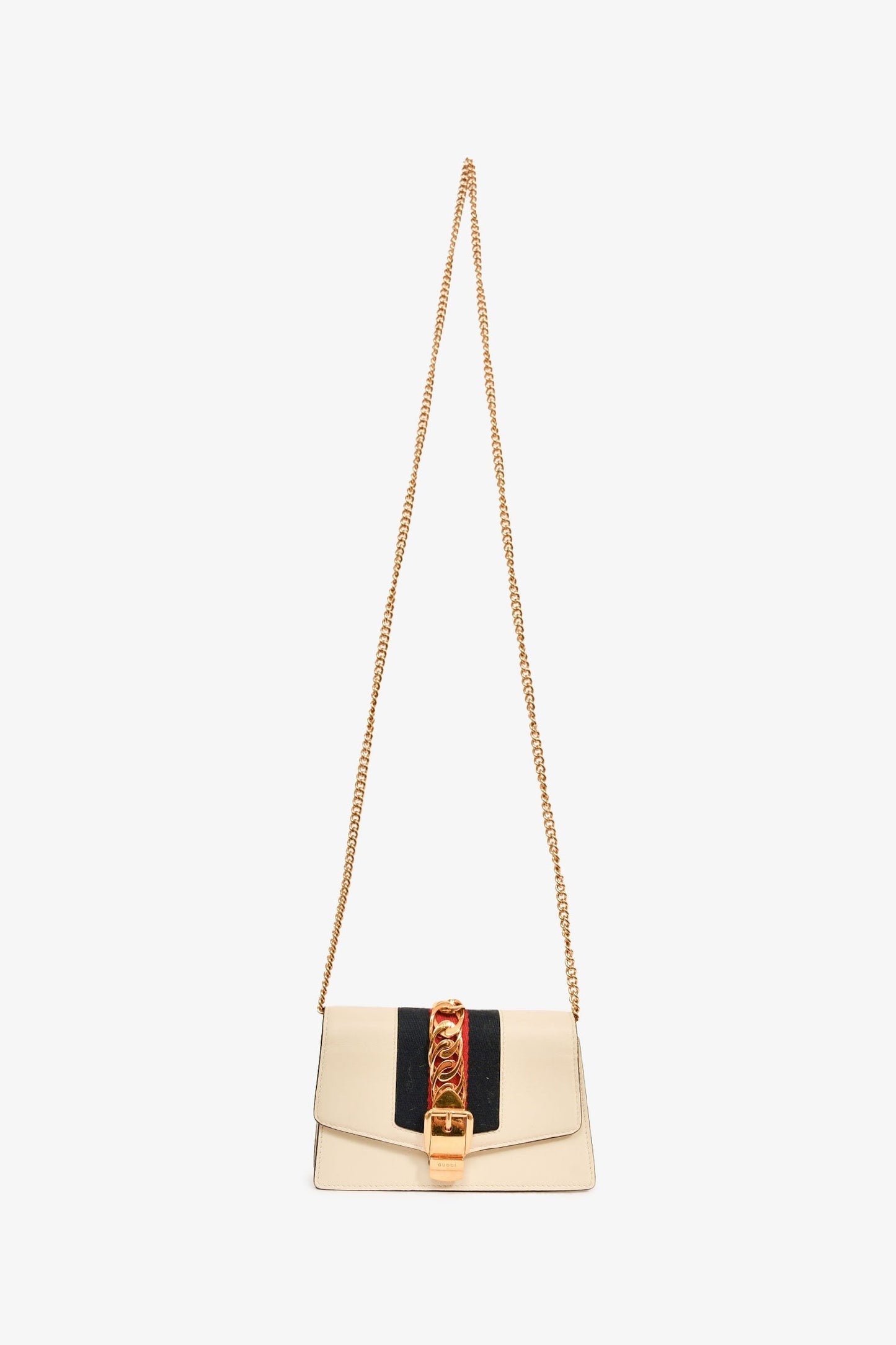 Gucci Cream Leather Web Mini Sylvie Chain Bag