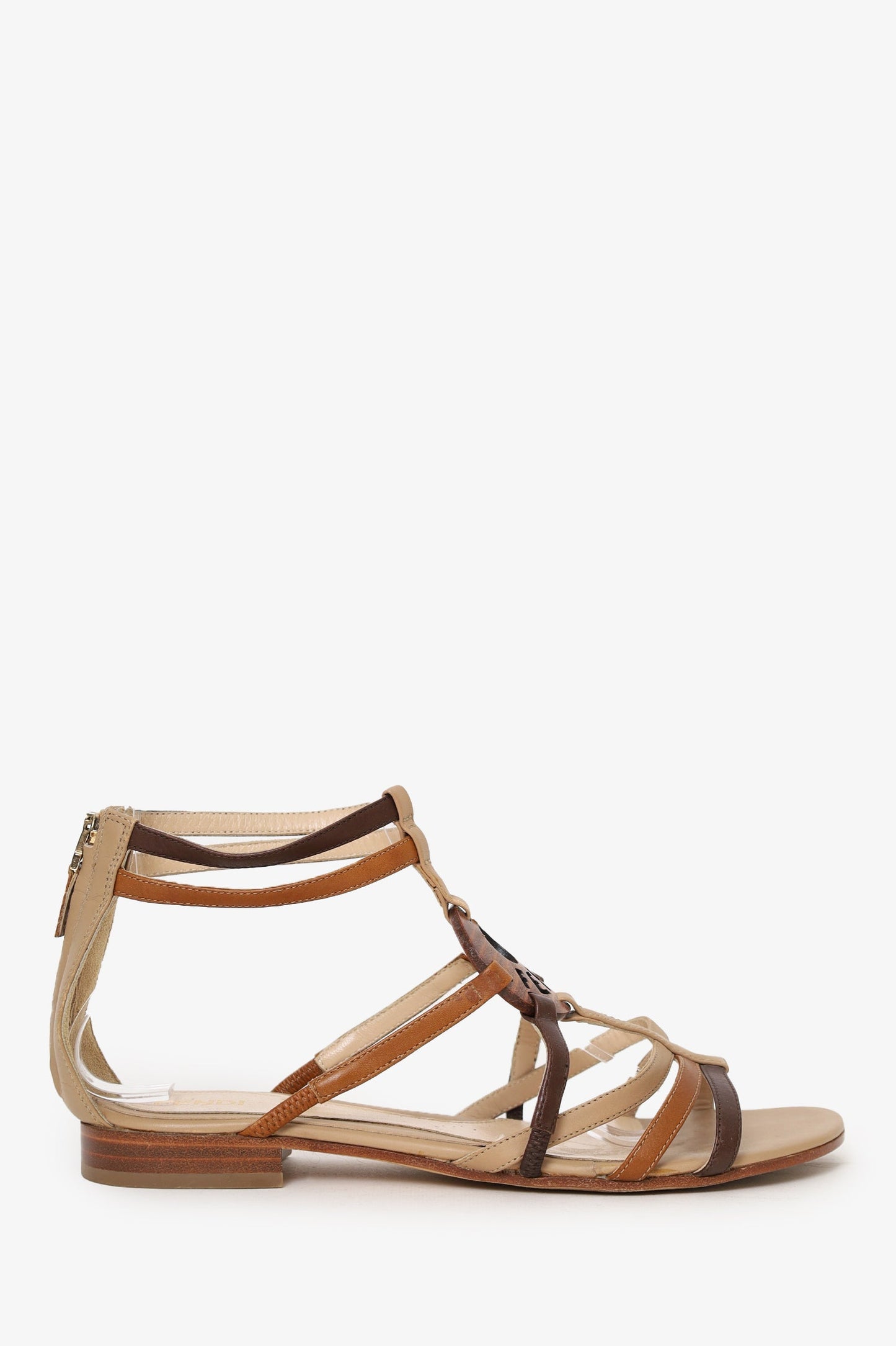 Fendi Handbag Gladiator Sandals Leather Brown Logo Shoes