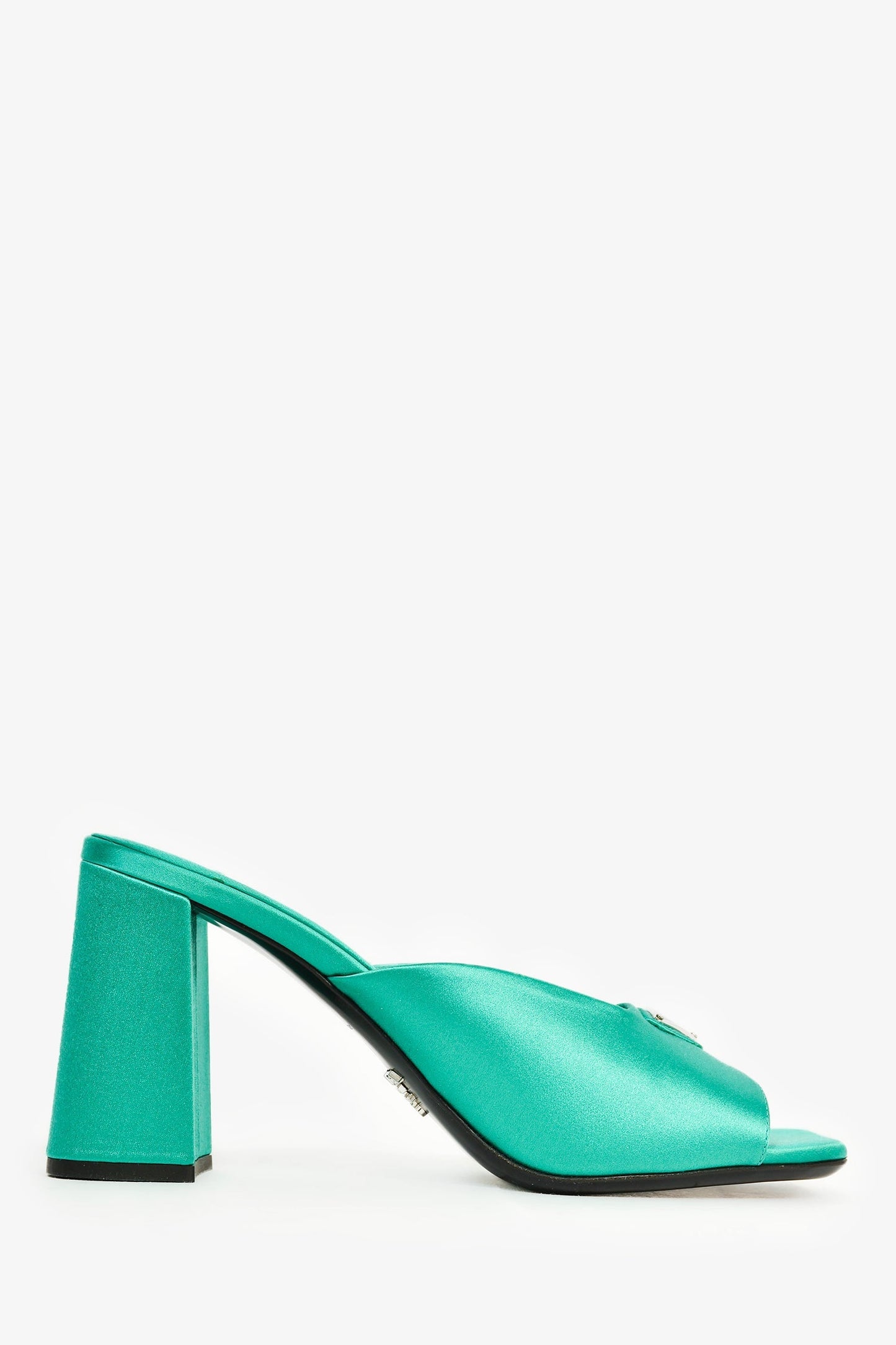 Prada Handbag Triangle Heeled Mules Satin Green Shoes